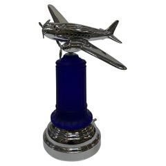 Art Deco Chrome Light Up Cobalt Airplane Lamp