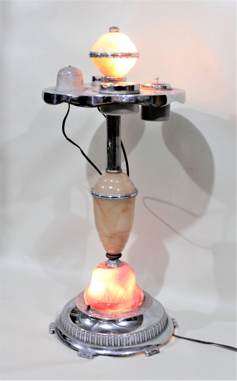 Art Deco Chrome Lighted Smoker's Stand or Ashtray with Electric Lighter