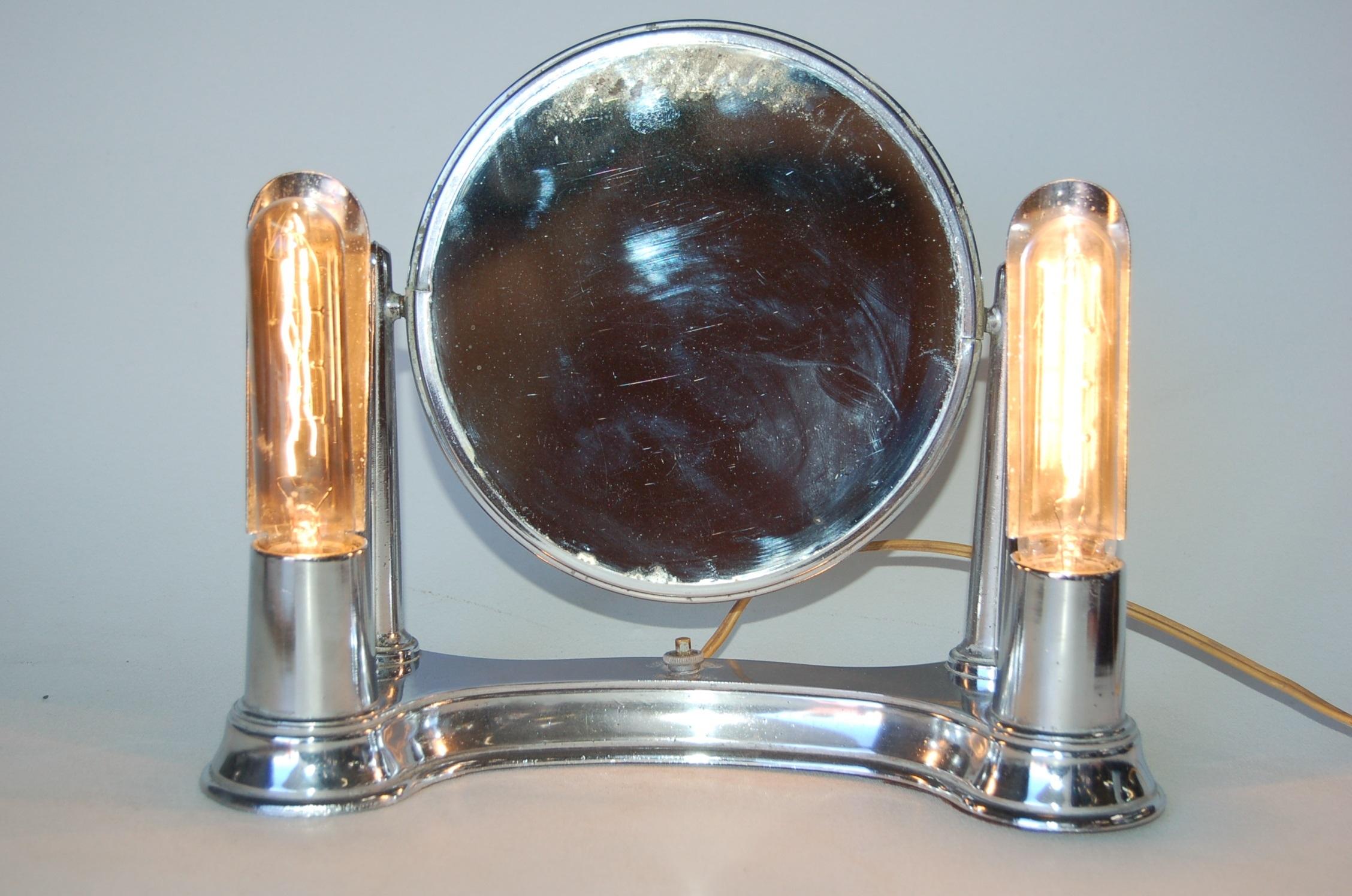 Art Deco Chrome Lightup Vanity Makeup Magnifying Mirror by Bel-Ayre 3