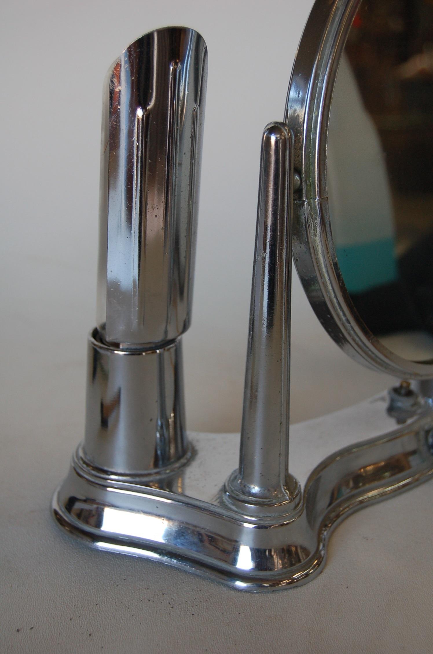 American Art Deco Chrome Lightup Vanity Makeup Magnifying Mirror by Bel-Ayre