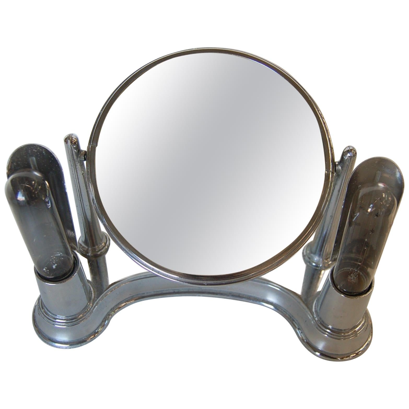 Art Deco Chrome Lightup Vanity Makeup Magnifying Mirror by Bel-Ayre