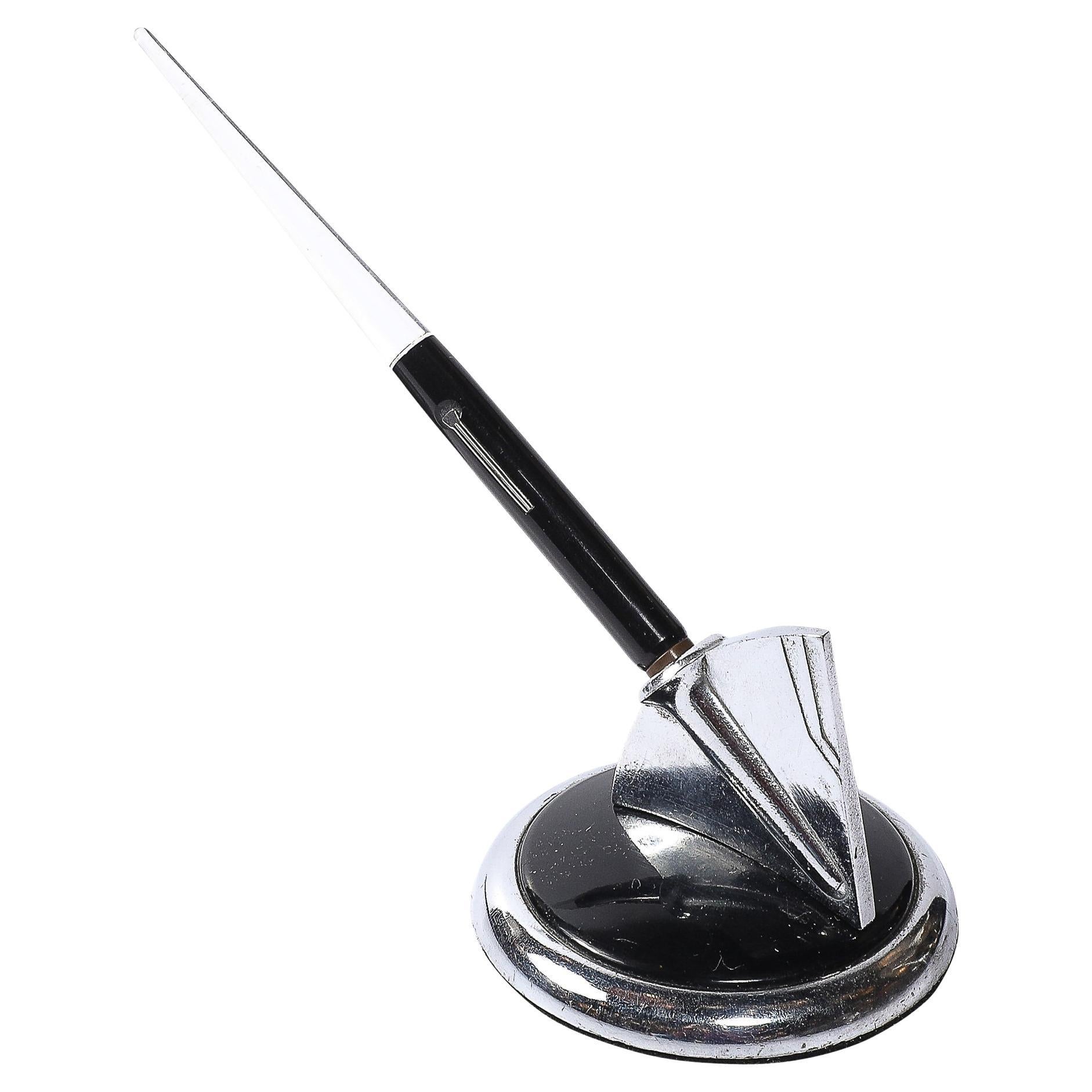 Art Deco Chrome, Lucite 
Black Bakelite Fountain Pen signed Esterbrook For Sale