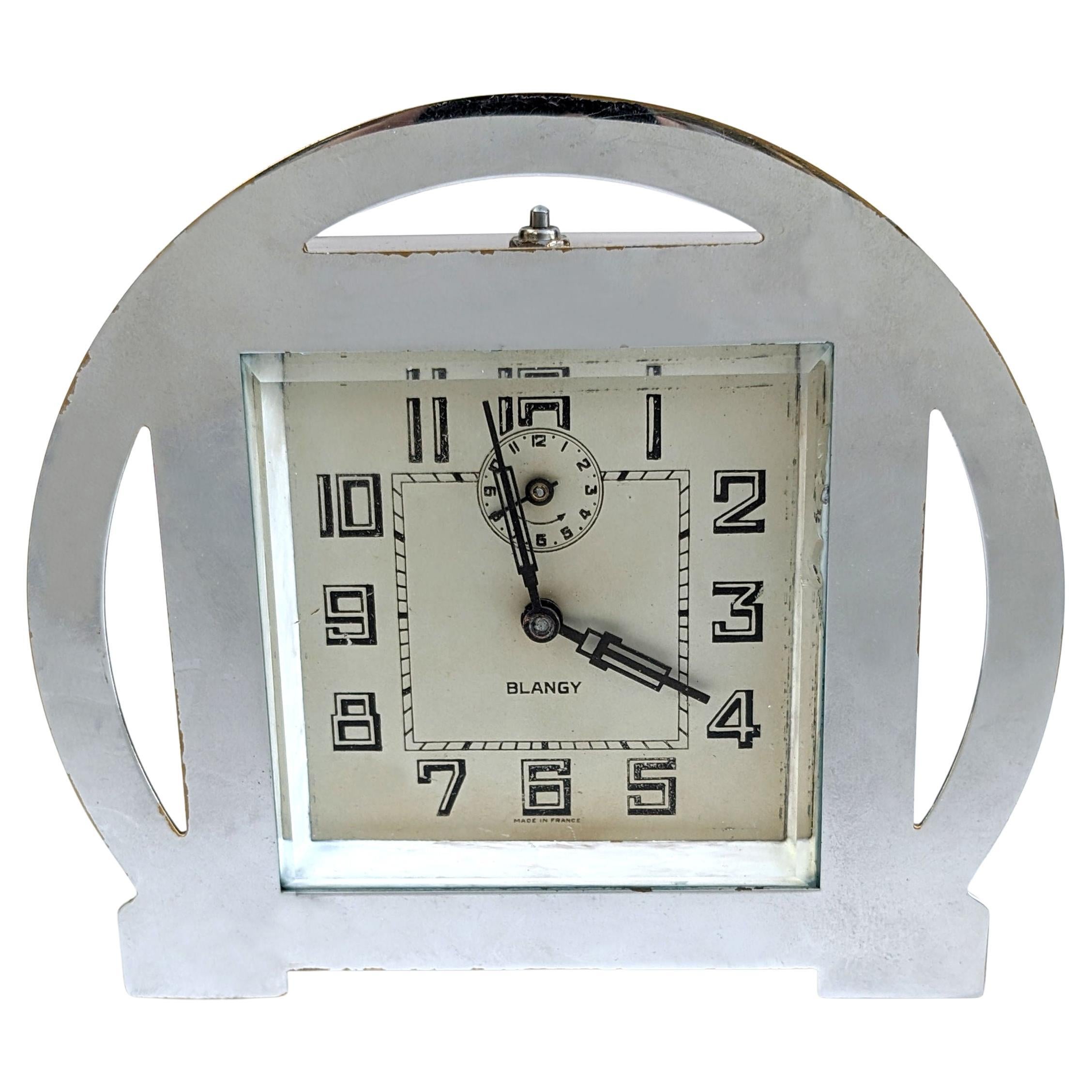 Art Deco Chrome Manual Clock By Blangy, French, c1930