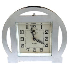 Vintage Art Deco Chrome Manual Clock By Blangy, French, c1930