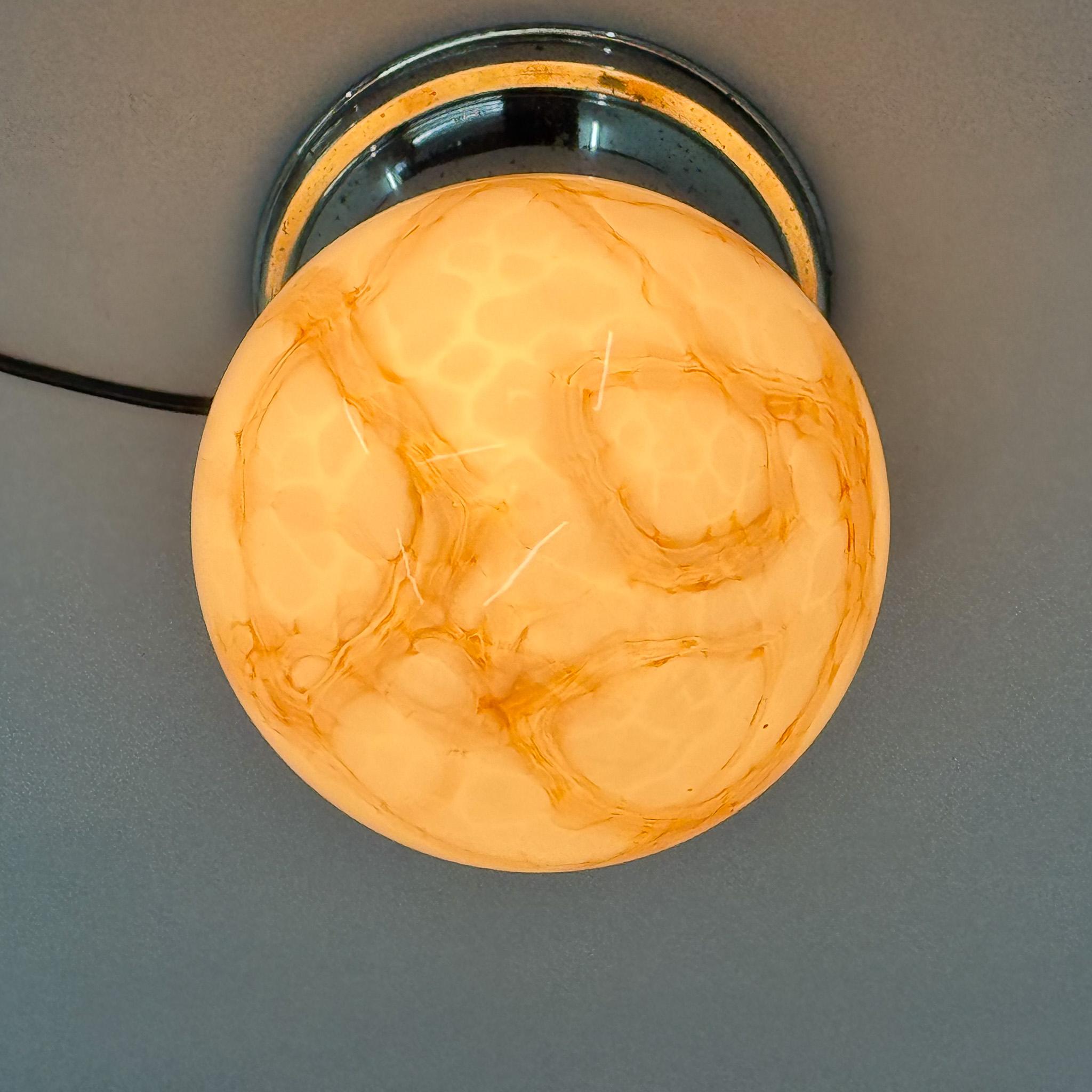 Art Deco Chrome & Marble Glass Ceiling or Wall Light In Good Condition For Sale In Praha, CZ