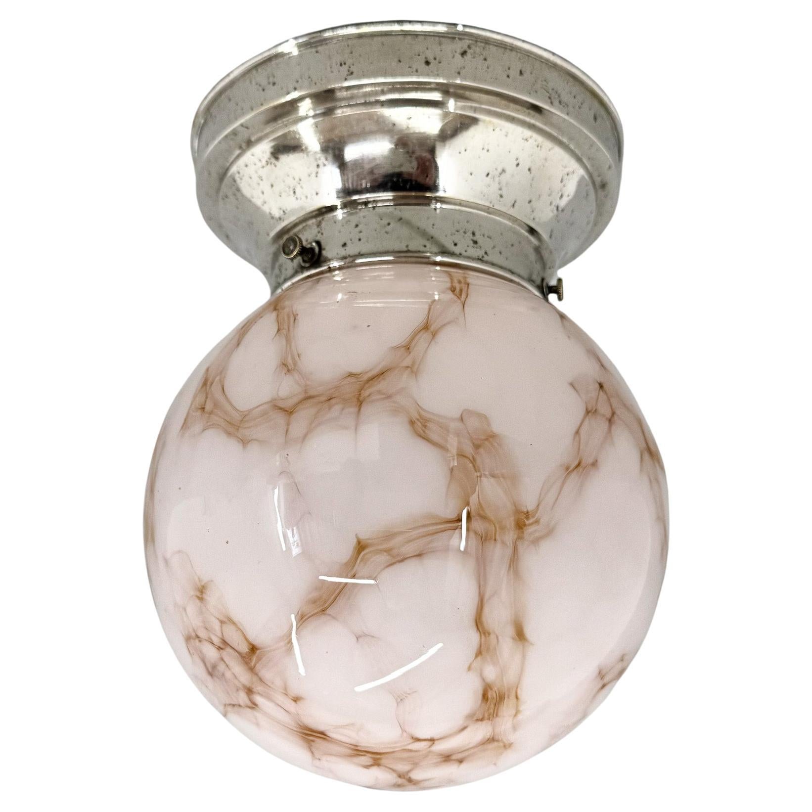 Art Deco Chrome & Marble Glass Ceiling or Wall Light For Sale