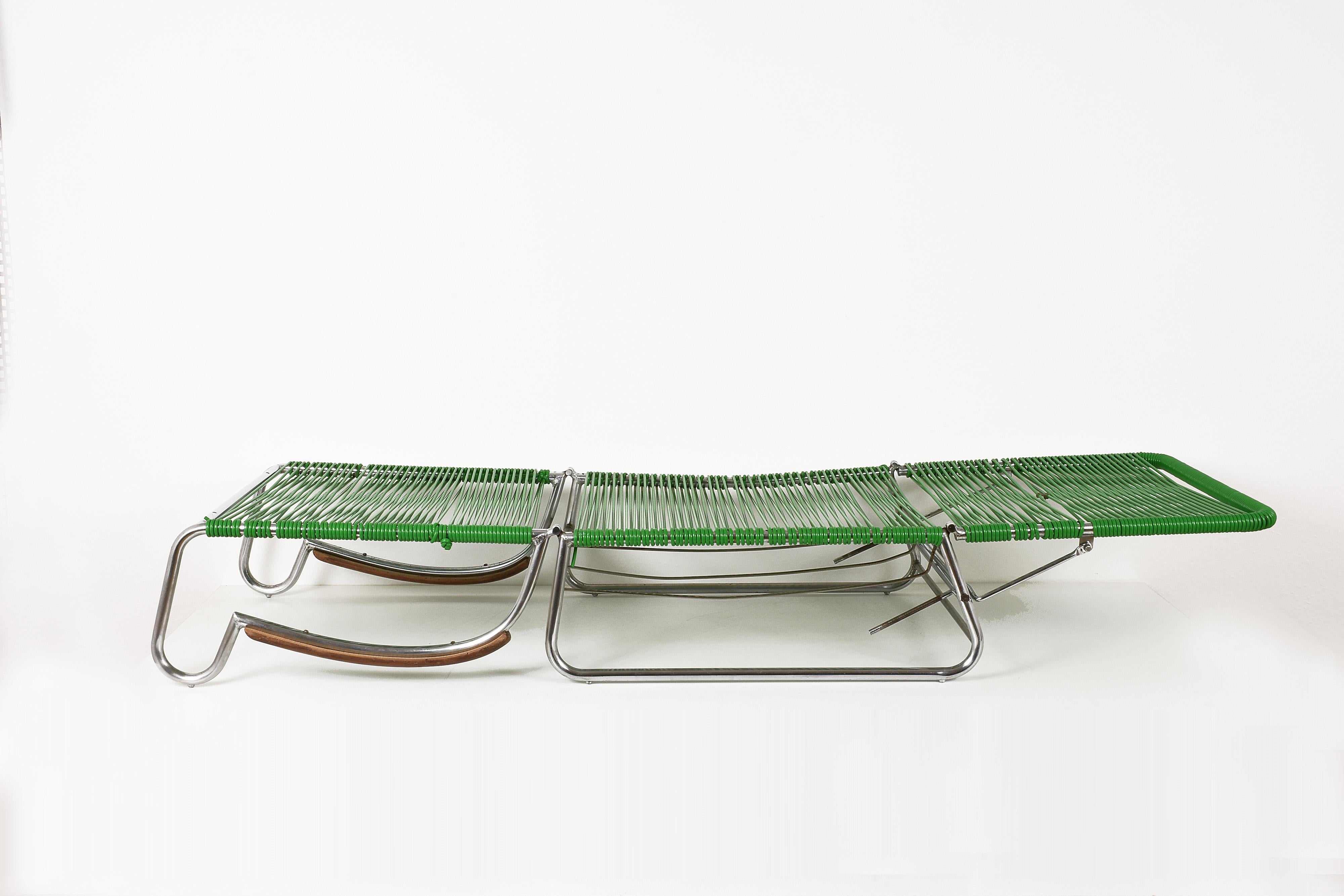 Art Deco Chrome Metal and PVC Green Cord Armchair in Marcel Breuer Style, 1930s 5
