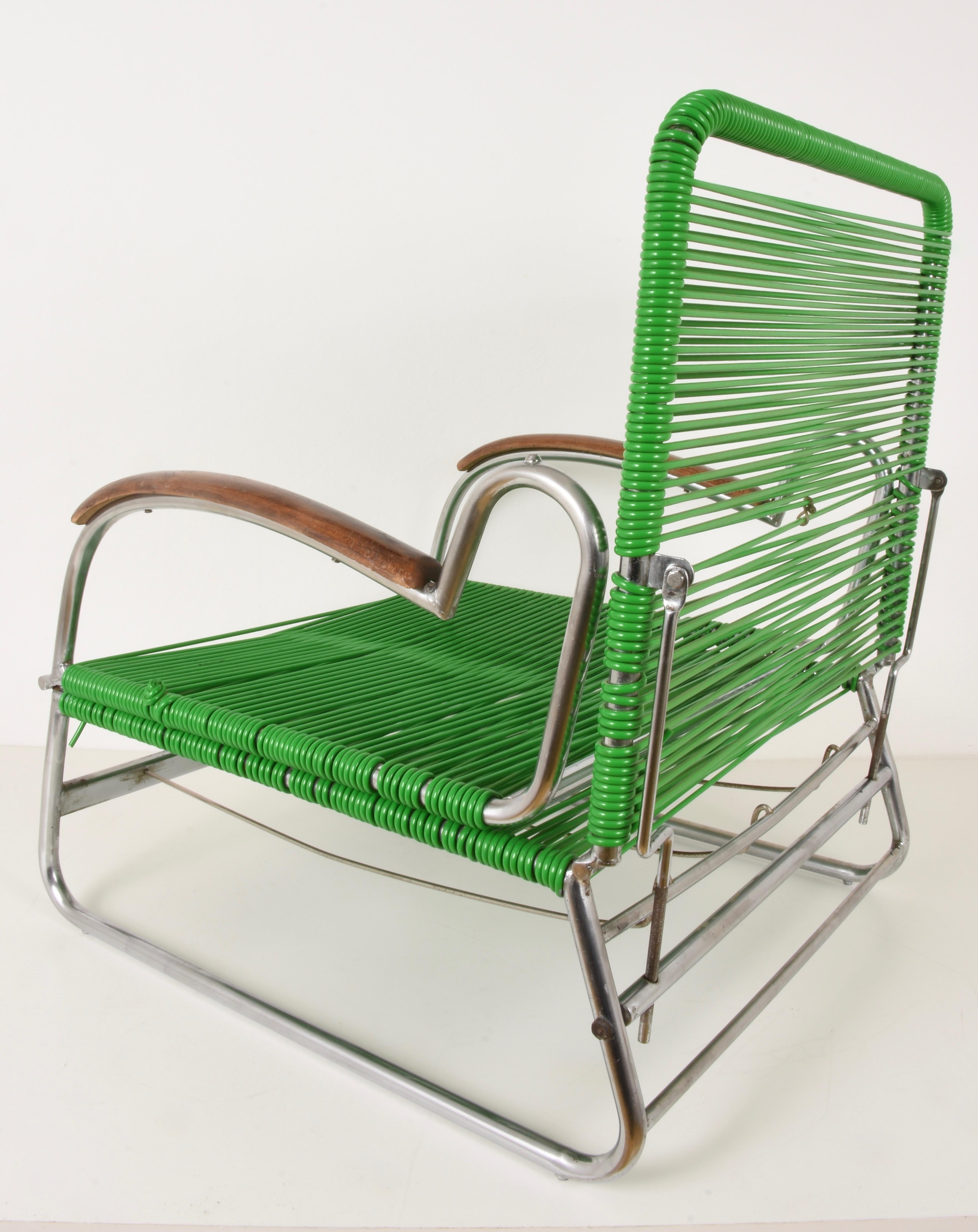 Art Deco Chrome Metal and PVC Green Cord Armchair in Marcel Breuer Style, 1930s 7