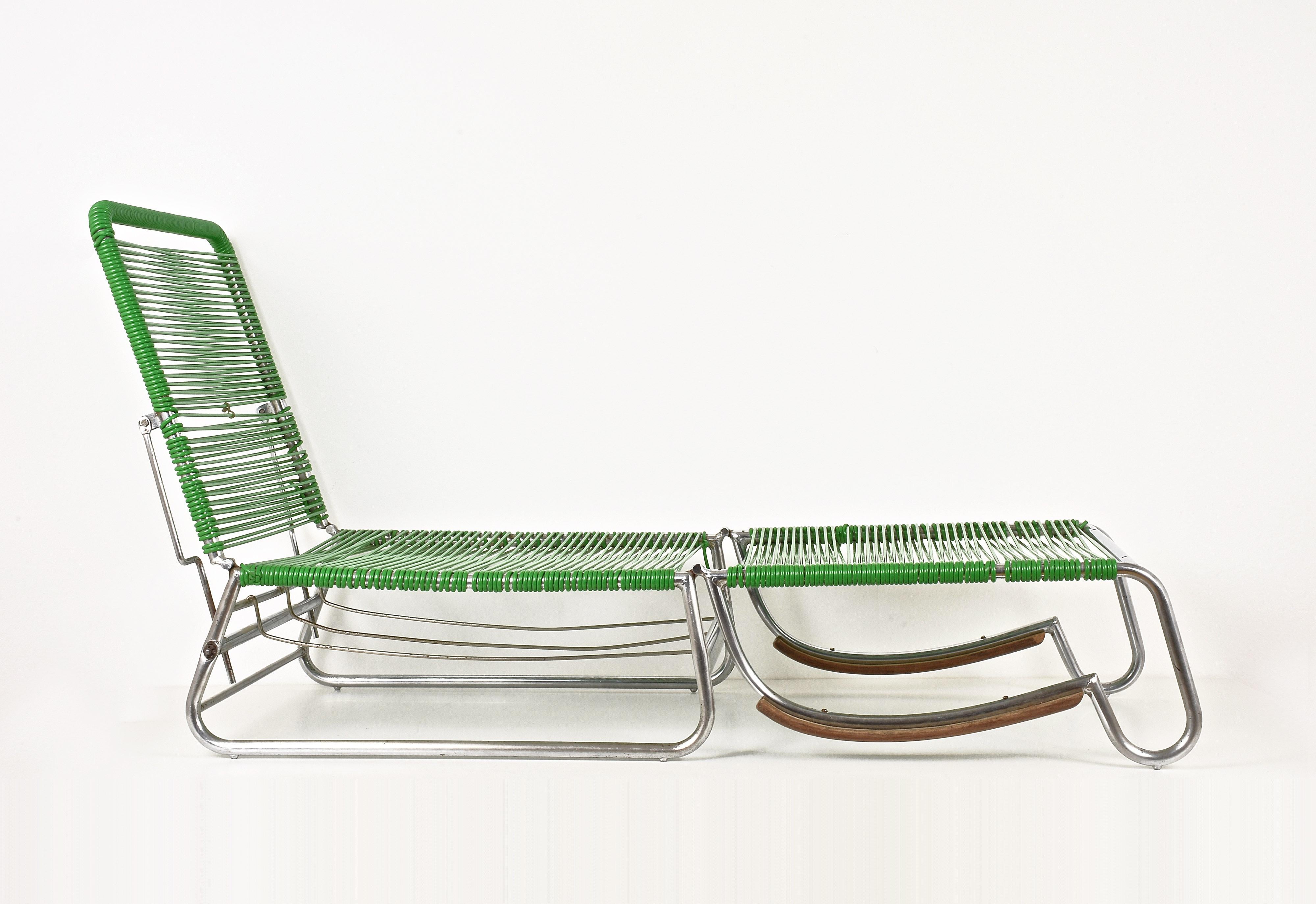 Iron Art Deco Chrome Metal and PVC Green Cord Armchair in Marcel Breuer Style, 1930s
