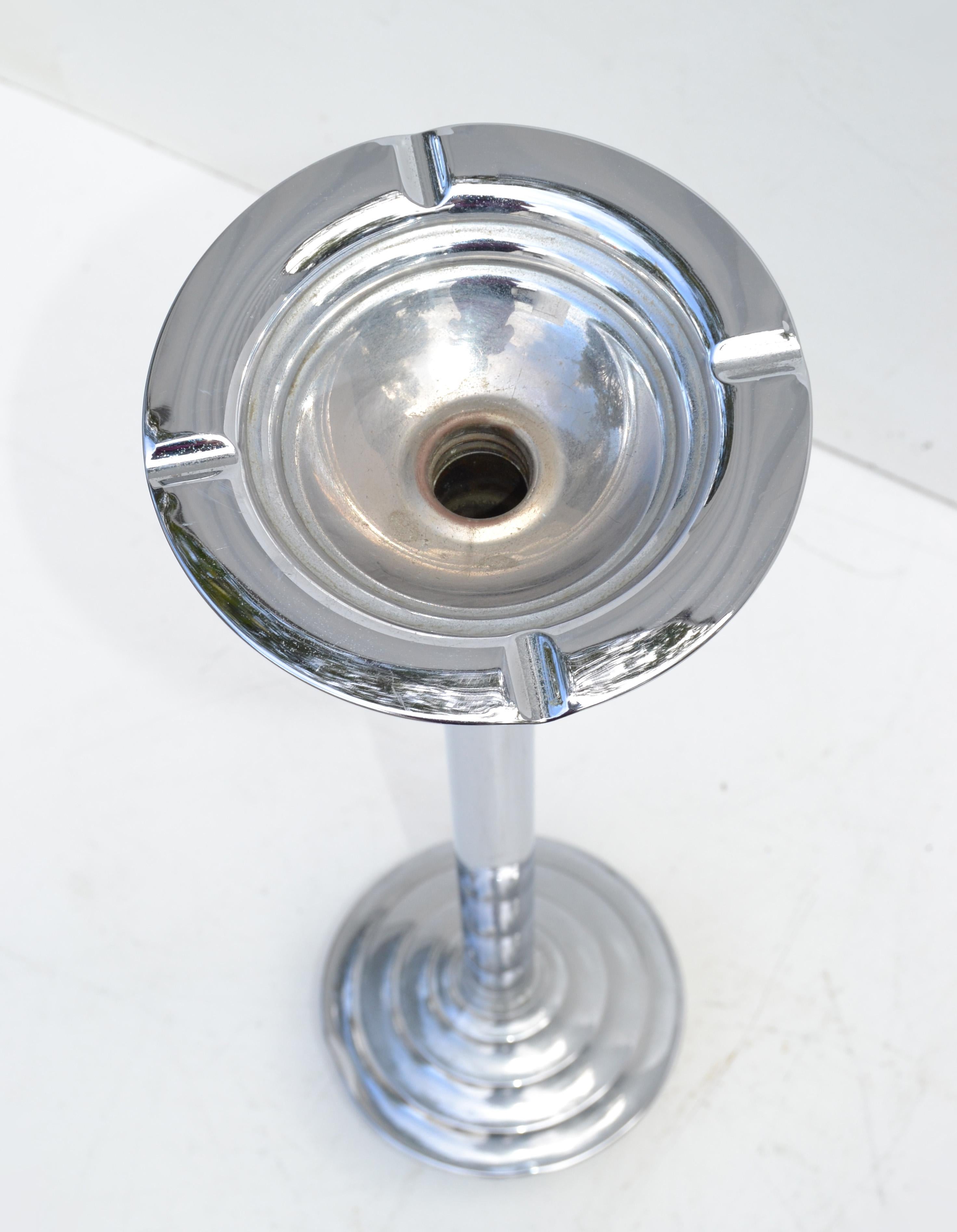 Art Deco Chrome and Metal Ashtray Stand Round Base 1930s France, Two Available For Sale 2