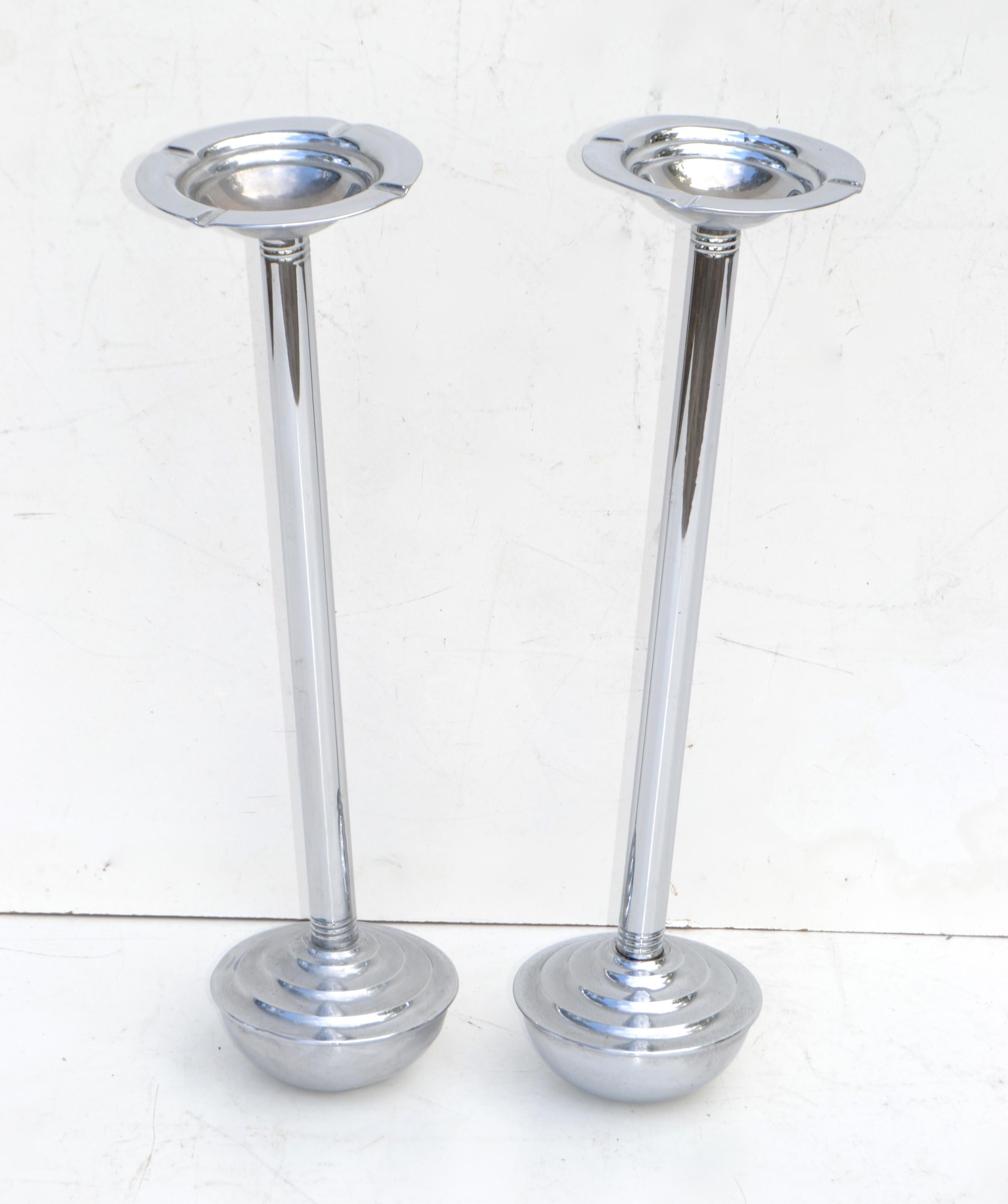 Art Deco Chrome and Metal Ashtray Stand Round Base 1930s France, Two Available For Sale 5