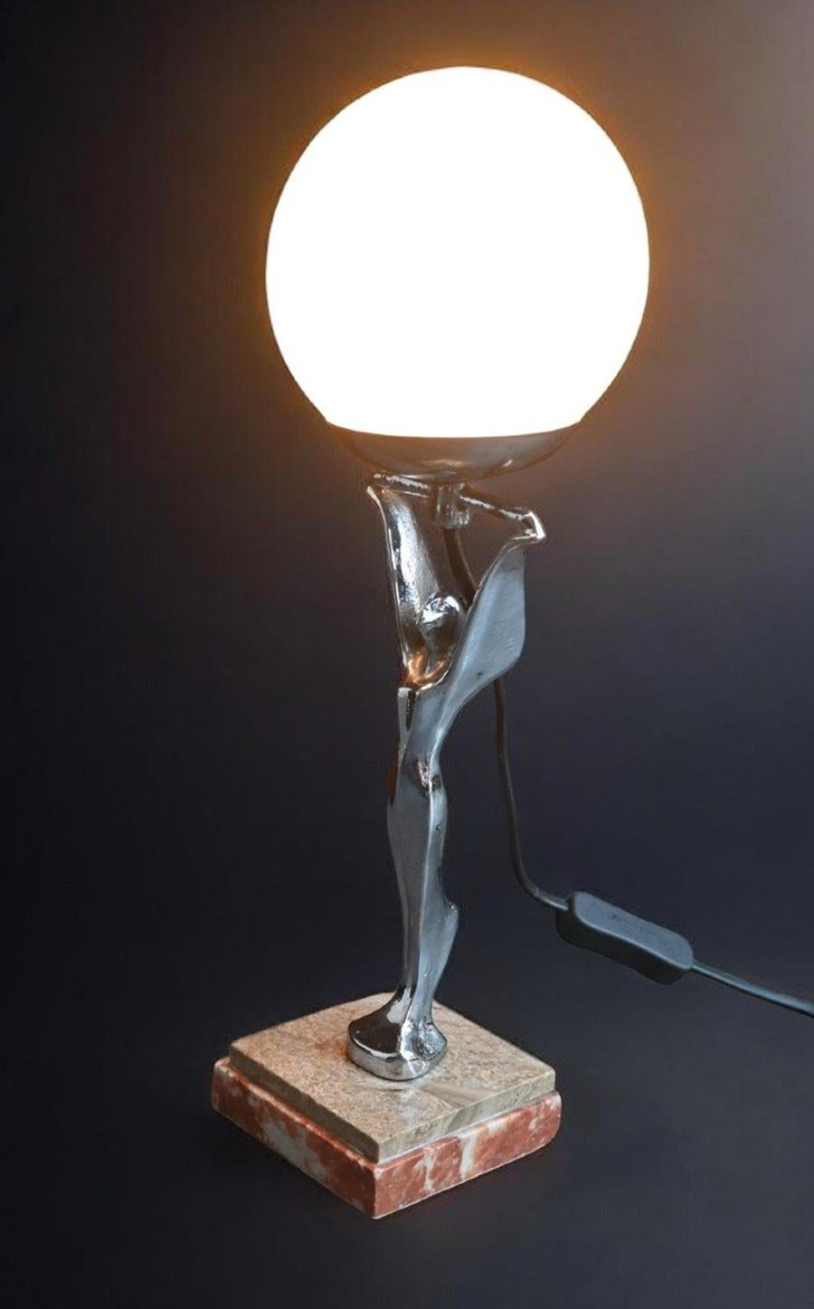 Verre Lampe Art Déco en métal chromé, 1920-30 en vente