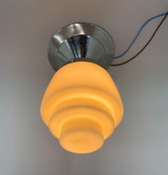 Art Deco Chrome & Milk Glass Flush Mount, 1930s