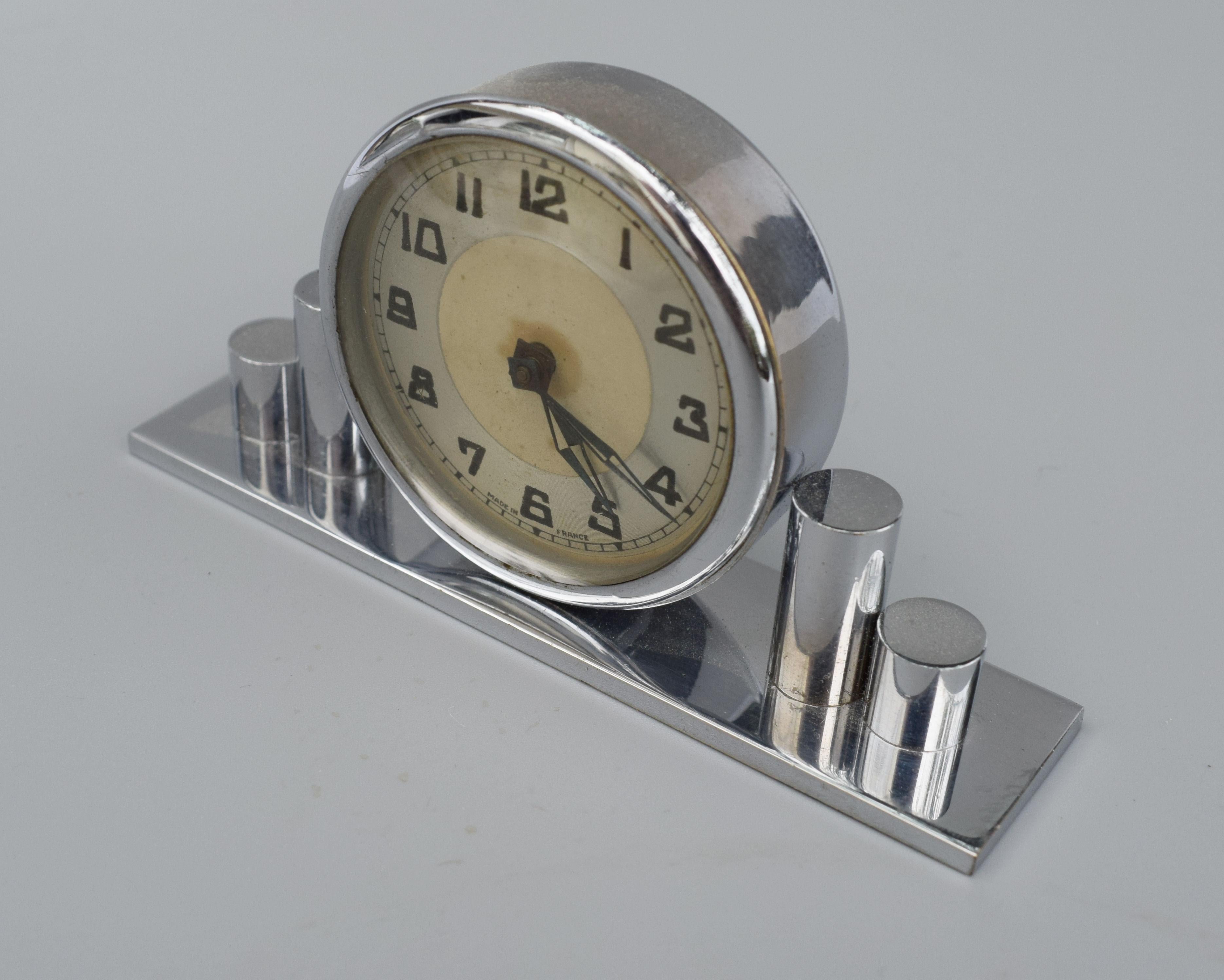 Art Deco Chrome Miniature Clock, 1930s 1