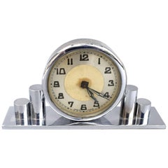 Art Deco Chrome Miniature Clock, 1930s