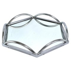 Art Deco Chrome Mirror Tray rotatable hexagonal, France, 1930s