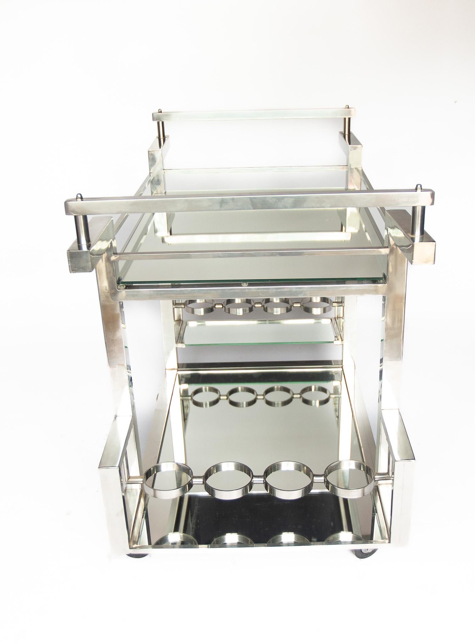 French Art Deco Chrome & Mirrored Cocktail  Trolley For Sale