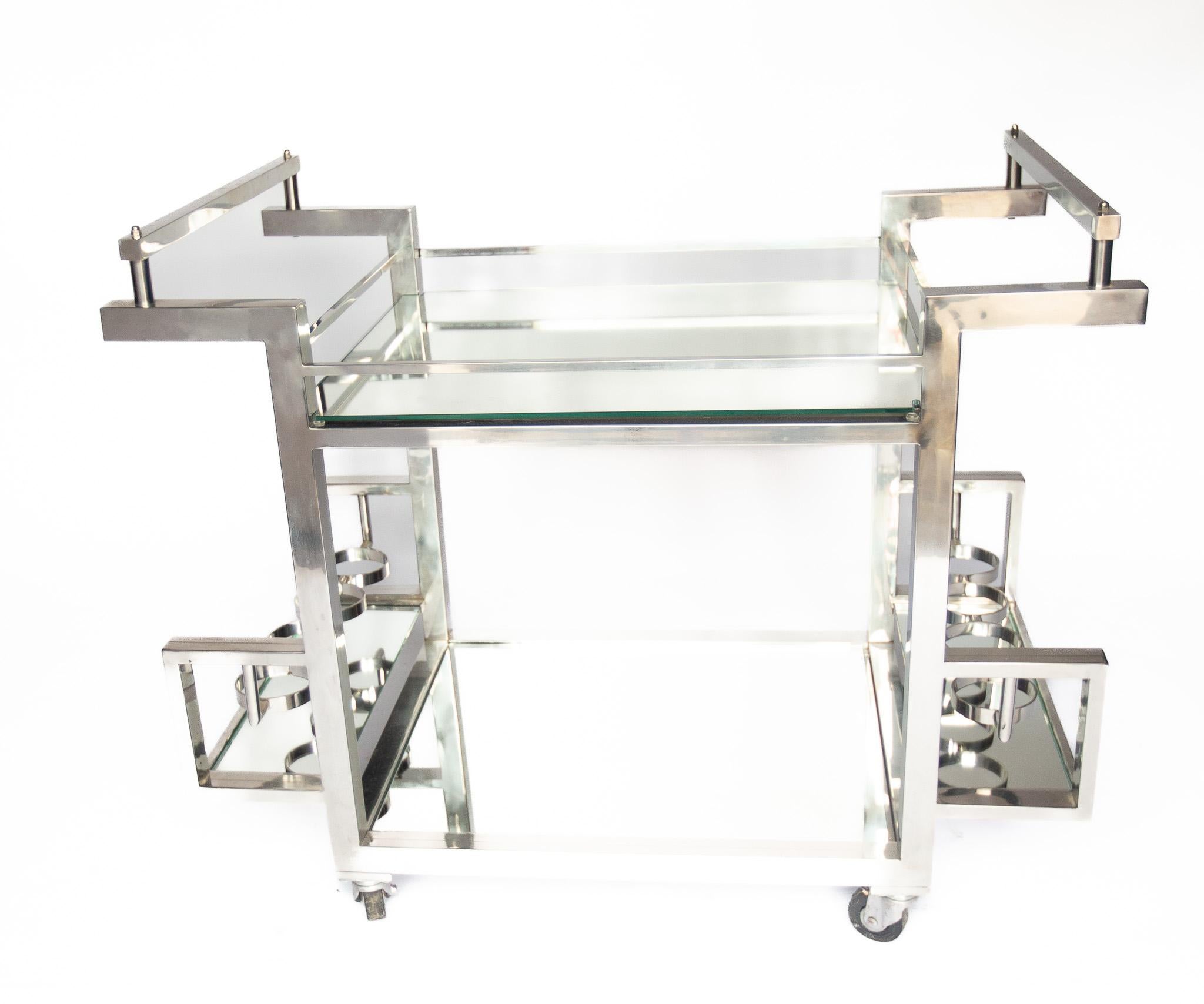 Plated Art Deco Chrome & Mirrored Cocktail  Trolley For Sale