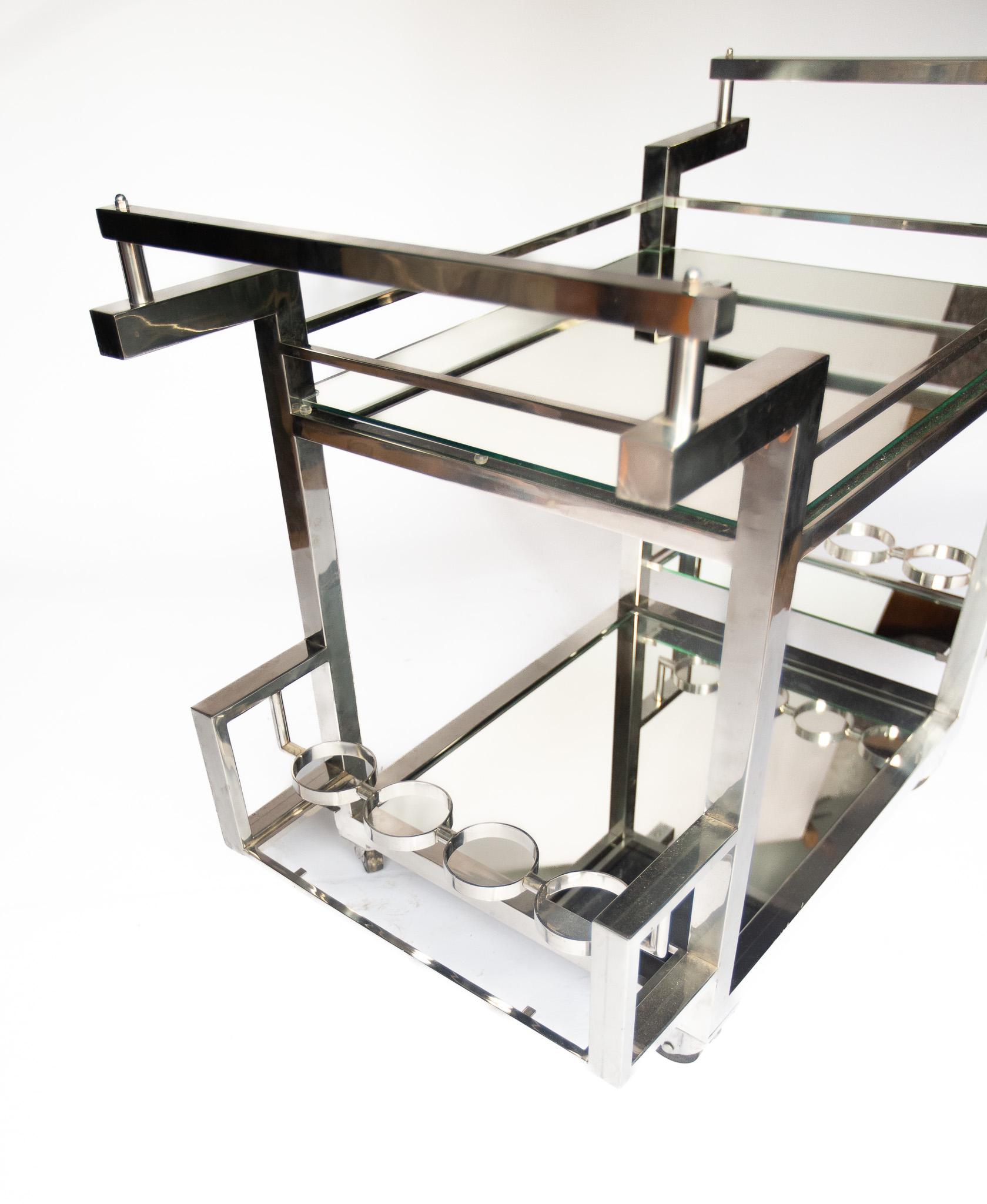Mid-20th Century Art Deco Chrome & Mirrored Cocktail  Trolley For Sale