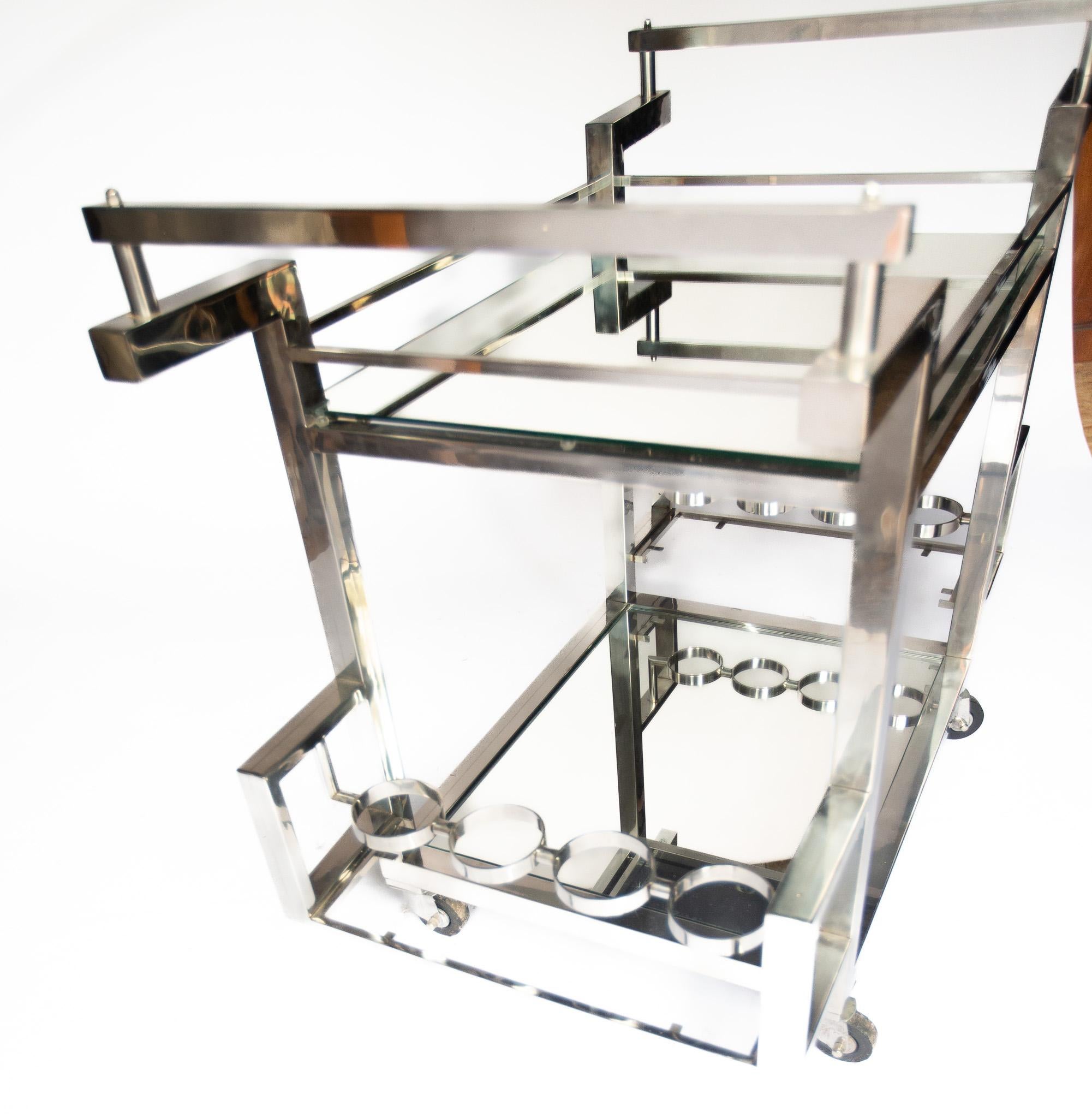Art Deco Chrome & Mirrored Cocktail  Trolley For Sale 1