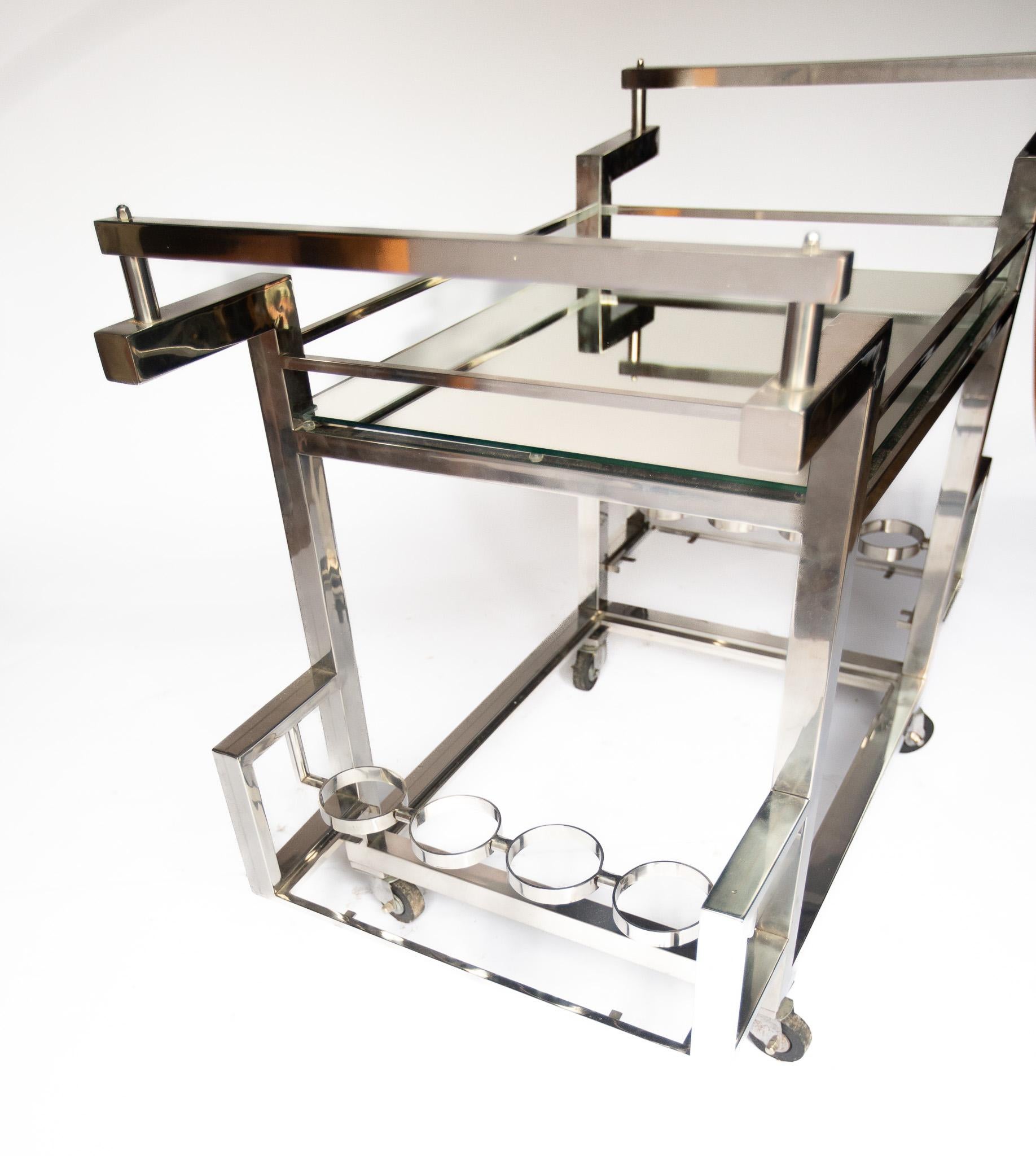 Art Deco Chrome & Mirrored Cocktail  Trolley For Sale 2
