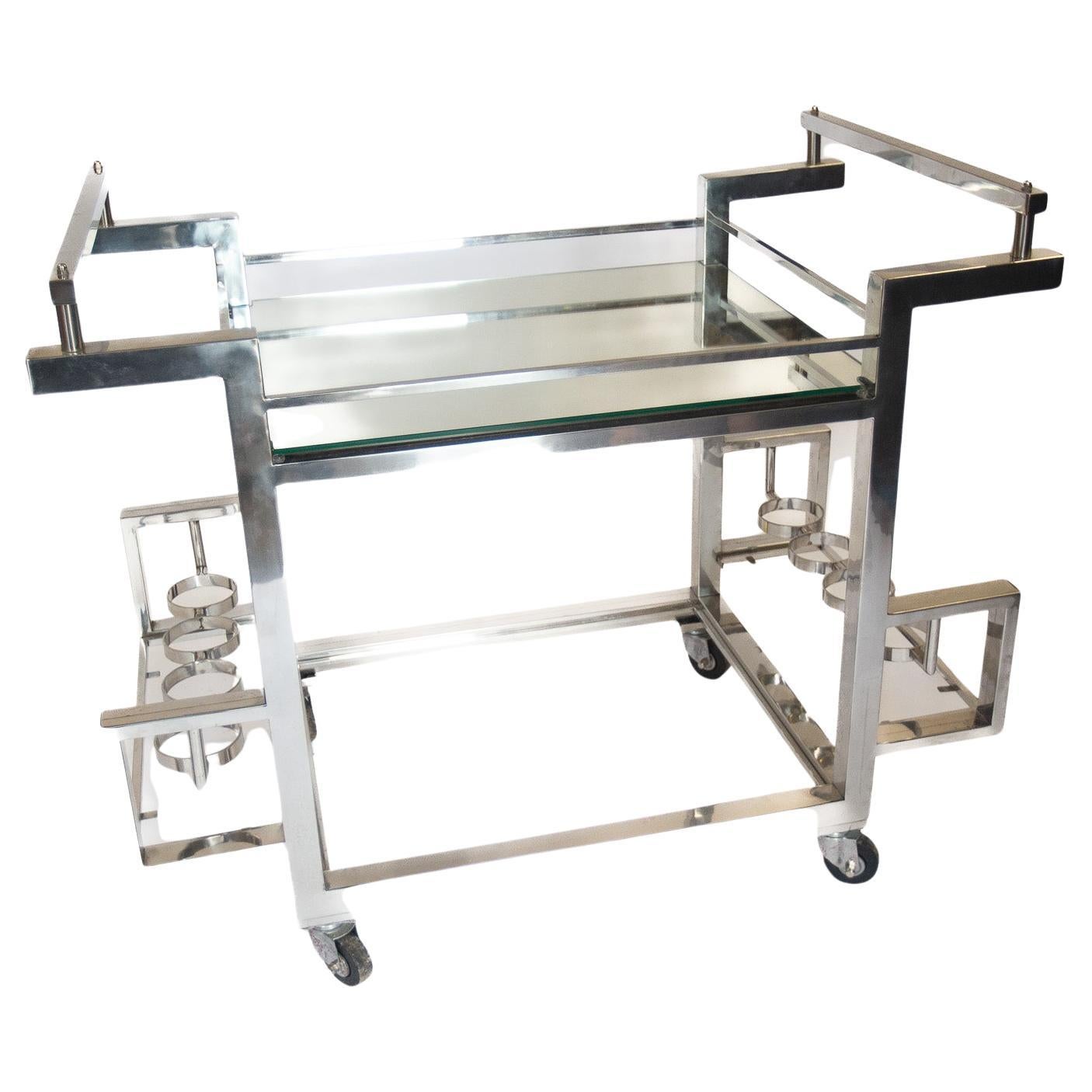Art Deco Chrome & Mirrored Cocktail  Trolley For Sale