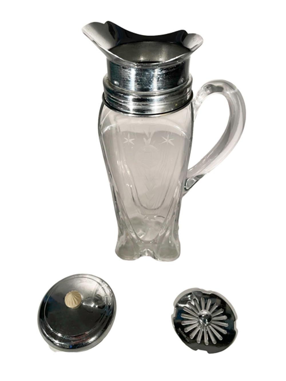 Art Deco Chrome Mounted Cambridge Glass Cocktail Shaker / Pitcher In Good Condition For Sale In Nantucket, MA