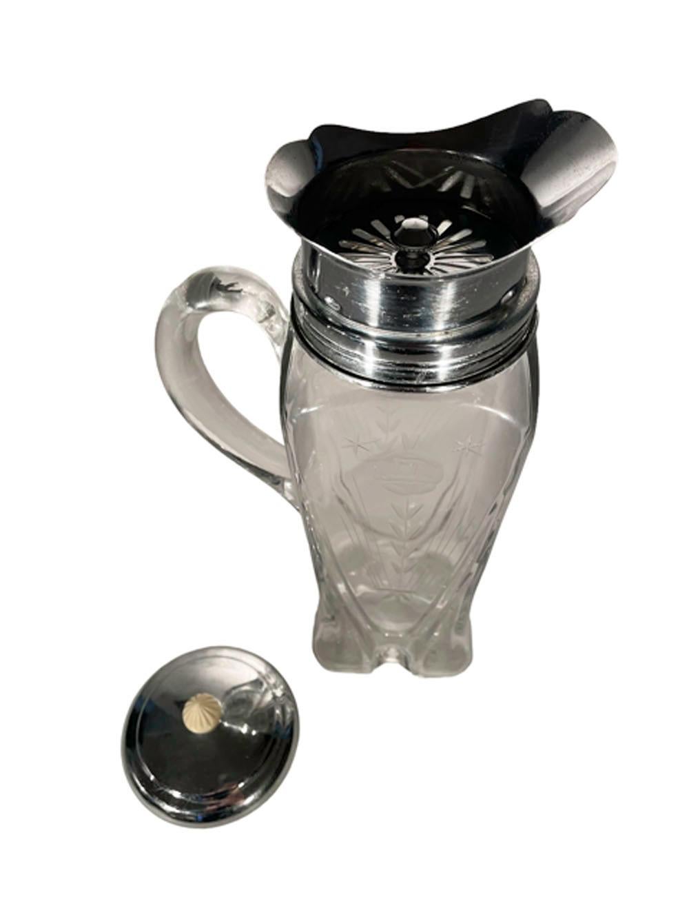 Art Deco Chrome Mounted Cambridge Glass Cocktail Shaker / Pitcher For Sale 1