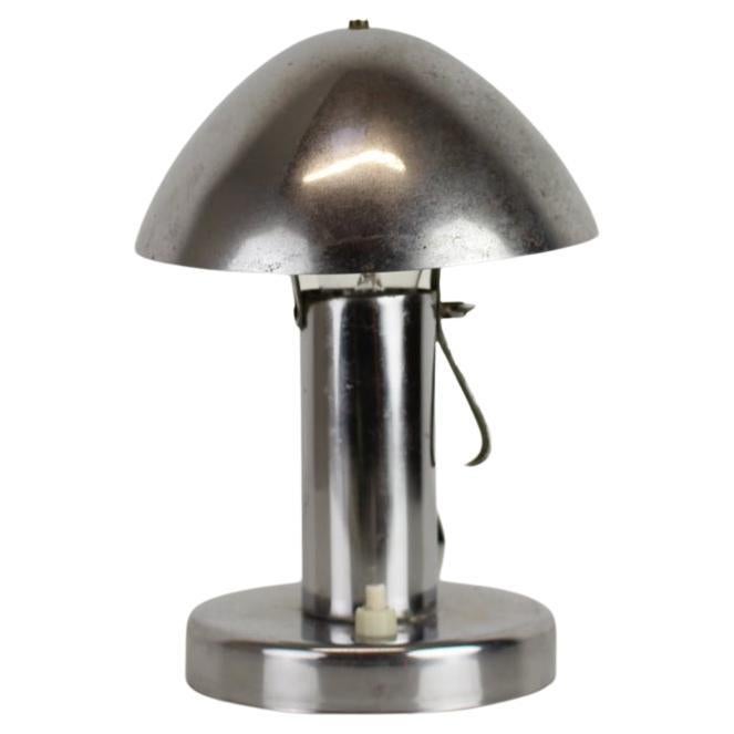 Rare Art Deco Chrome "Mushroom" Table Lamp, Czechoslovakia, 1930s