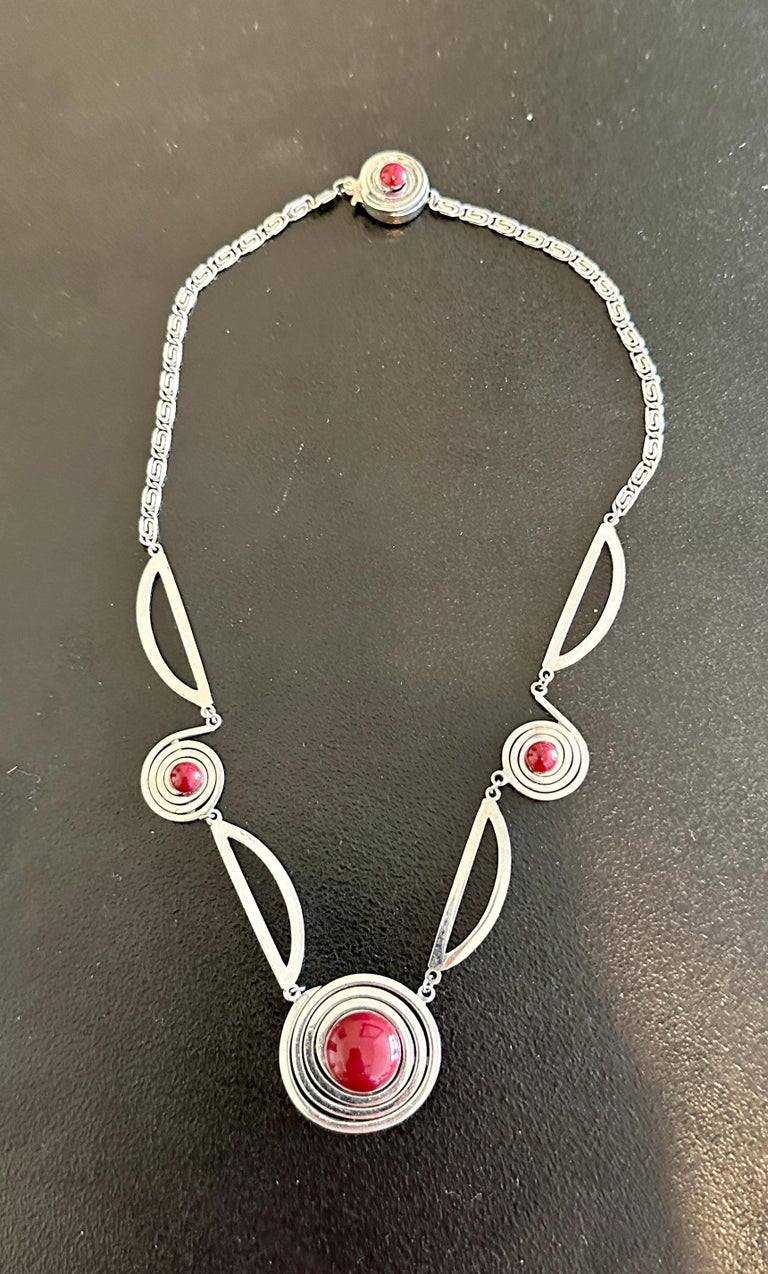 Collier Art Déco JAKOB BENGEL - Galalithe Et Métal Chromé - Années 1920/1930 - Occasion - Argenté