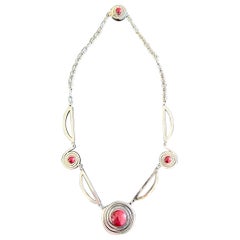 Collar Art Decó Cromo Edad de la Máquina Rojo Galalith Geométrico Estilo Jakob Bengel