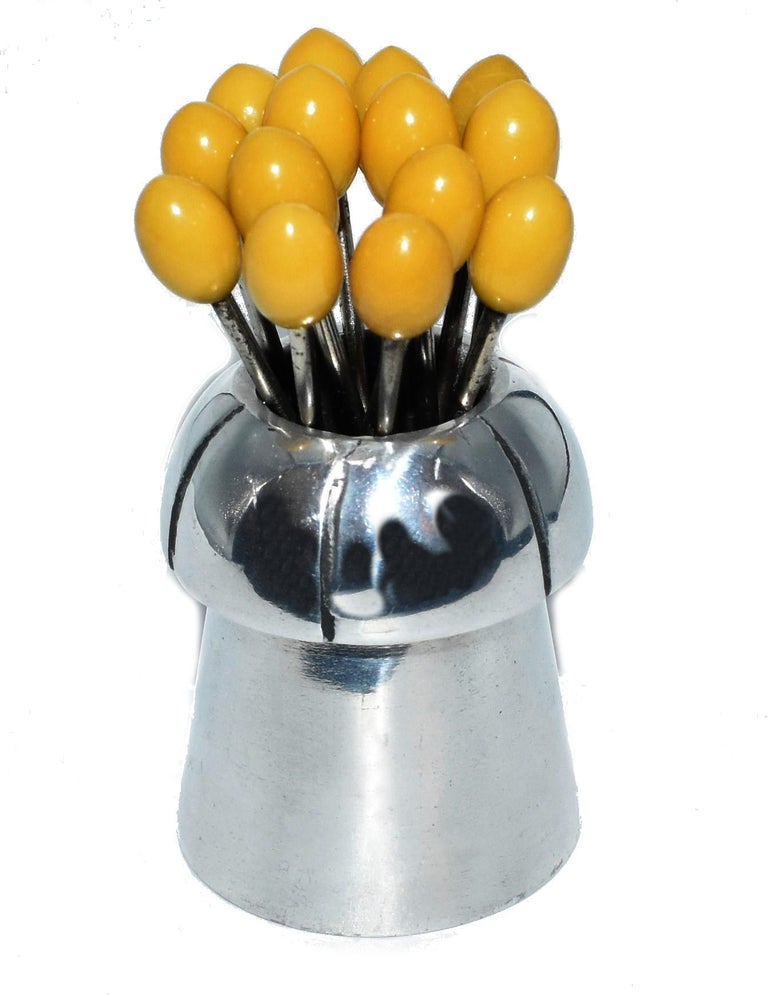 Art Deco Chrome Novelty Cocktail Stick Set For Sale at 1stdibs
