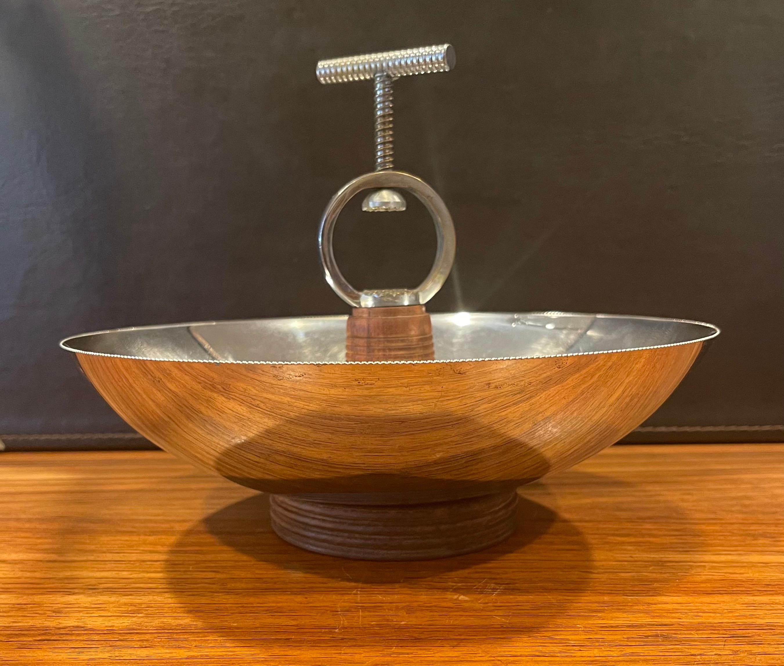 American Art Deco Chrome Nut Bowl with Built-in Cracker by Chase Co. For Sale