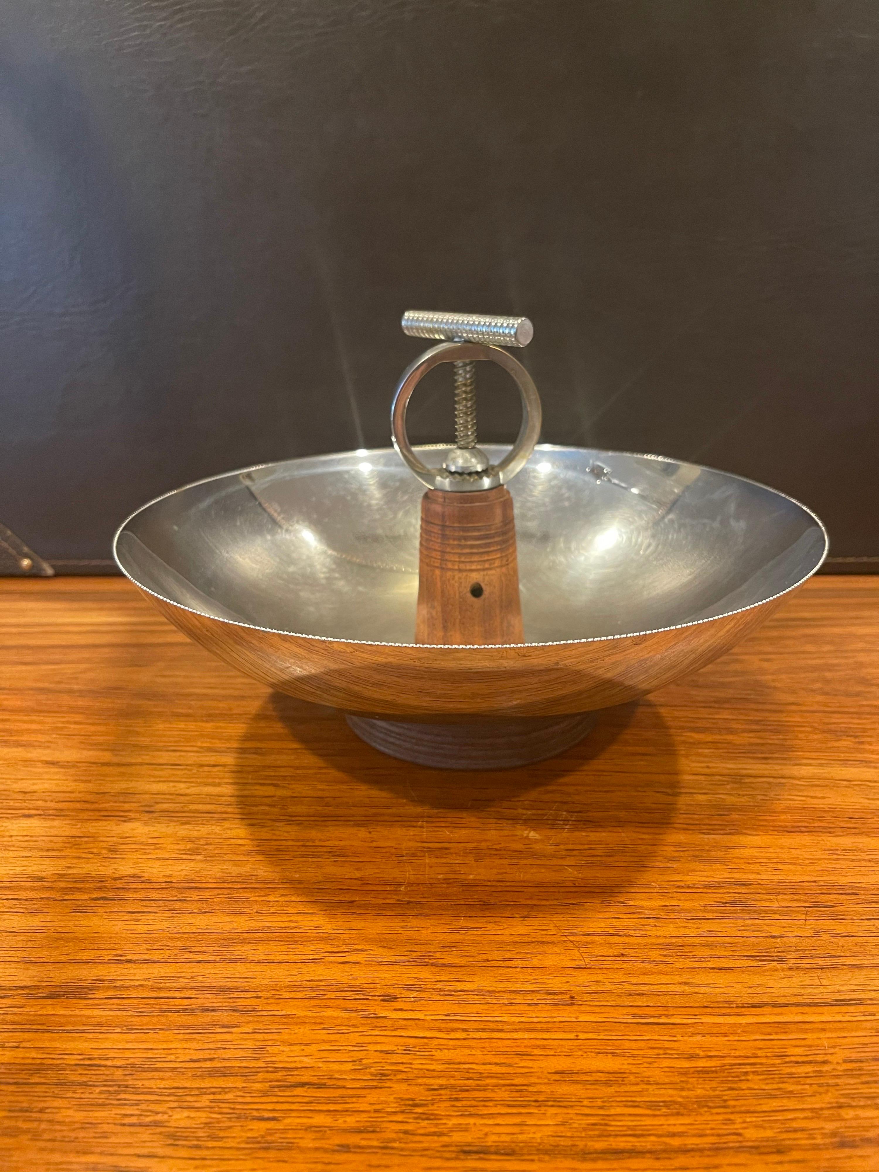 Art Deco Chrome Nut Bowl with Built-in Cracker by Chase Co. In Good Condition For Sale In San Diego, CA