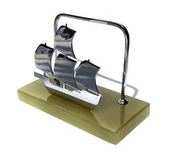 Art Deco Chrome & Onyx Novelty Letter Rack, England, c1930