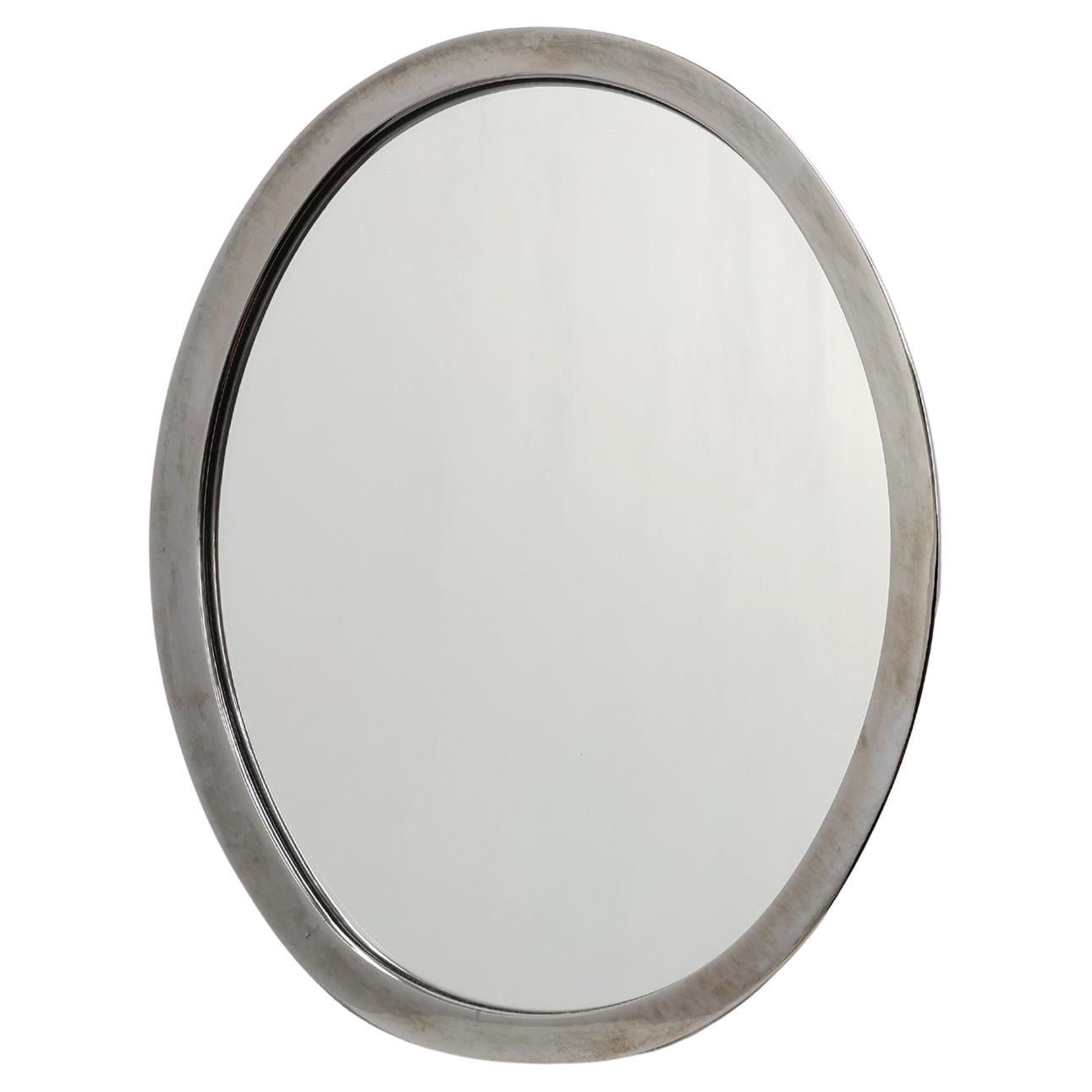 Art Deco Chrome Oval Wall Mirror, Belgium ca. 1920 im Angebot