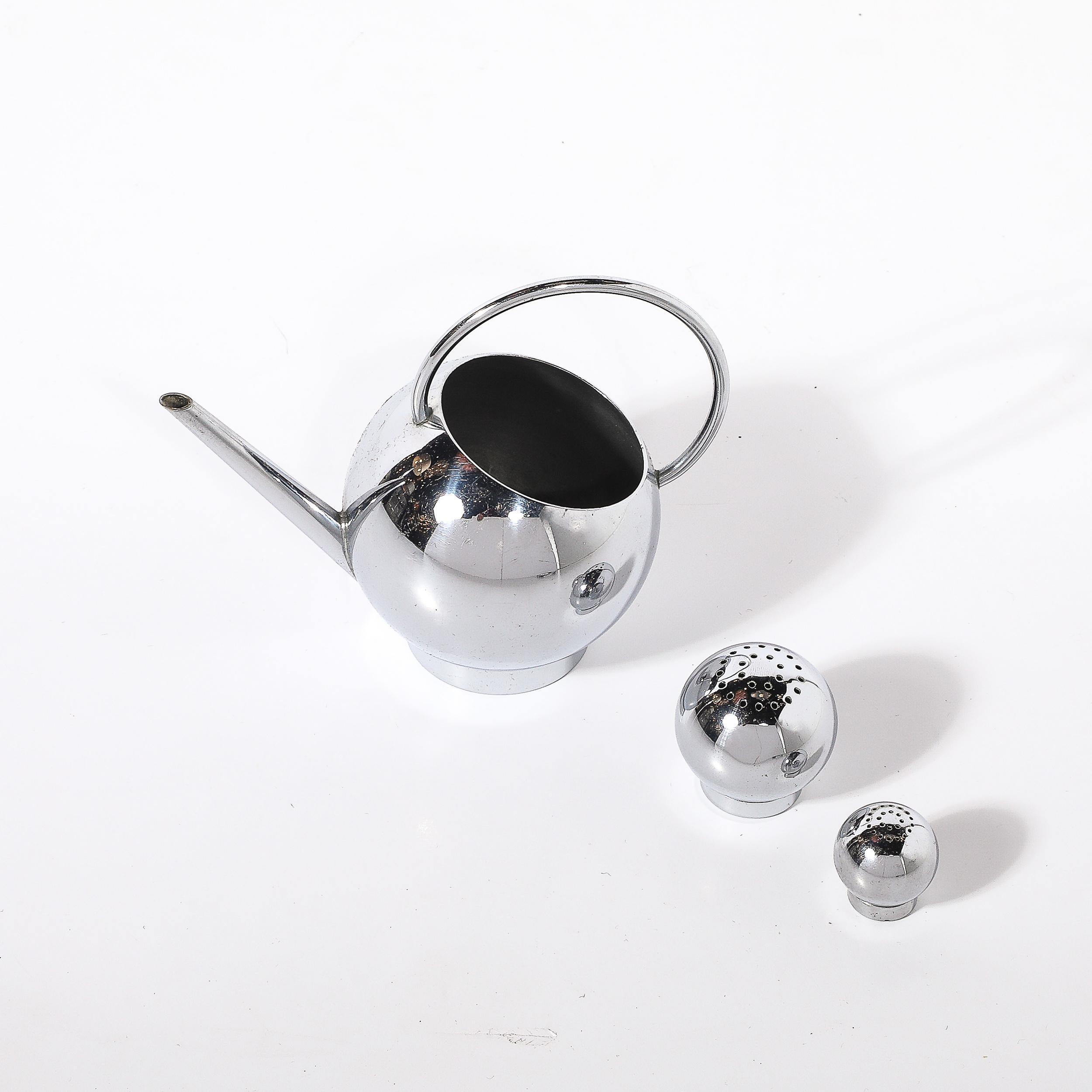 Art Deco Chrome Pancake Corn Set Blue Tray by Russel Wright for Chase For Sale 4