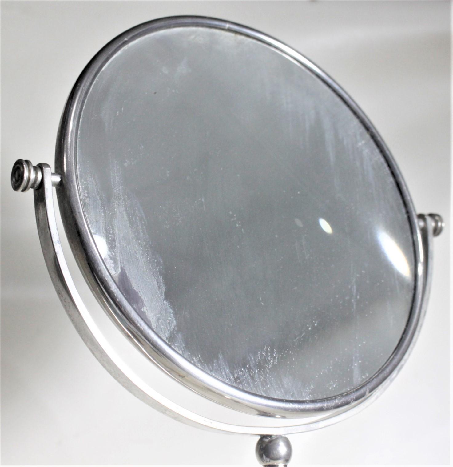 Metal Art Deco Chrome Pedestal Men's or Ladies Shaving Mirror with Brush Holder For Sale