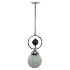 Art Deco Chrome Pendant Light with Wooden Decor