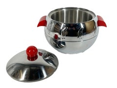 Art Deco Chrome Penguin Hot/Cold Server / Ice Bucket by West Bend, Red Handles