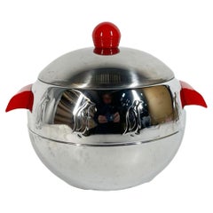 Art Deco Chrome Penguin Hot/Cold Server / Ice Bucket by West Bend, Red Handles