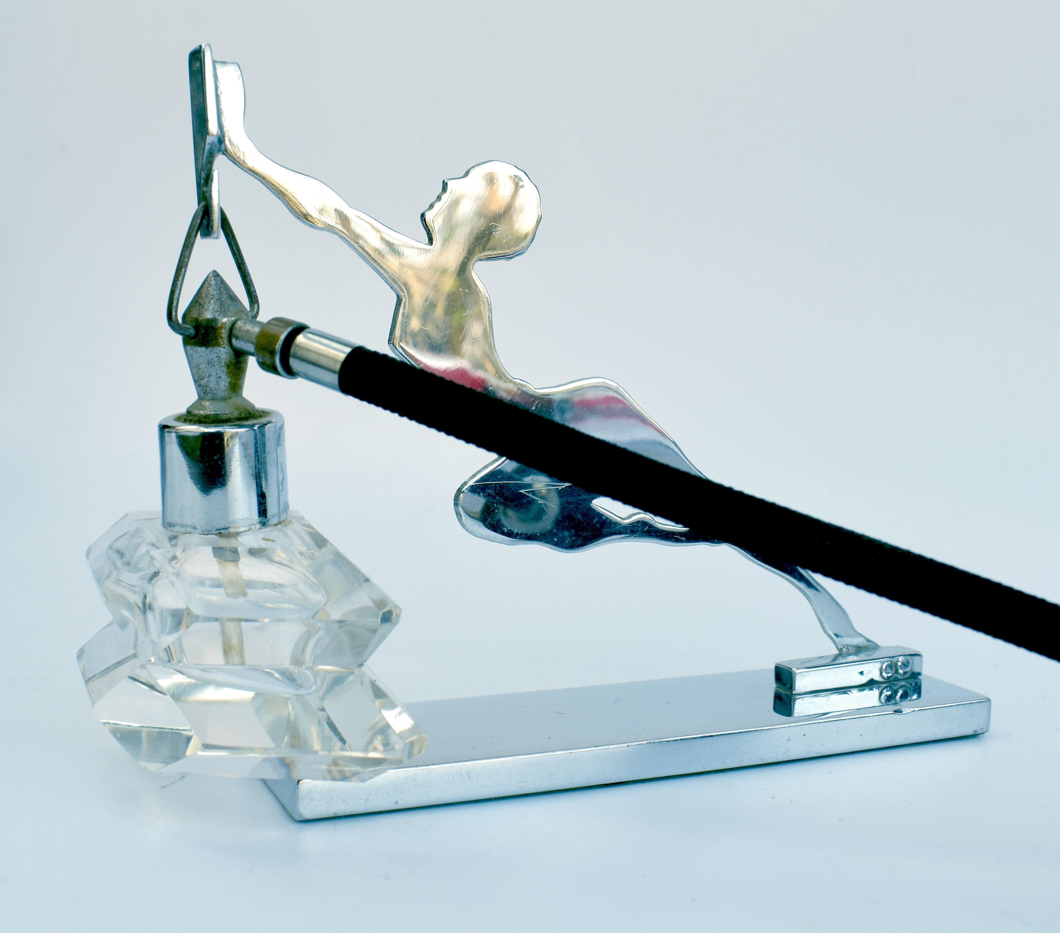 Art Deco Chrome Perfume Bottle Stand with Atomiser, c1930 In Good Condition For Sale In Devon, England