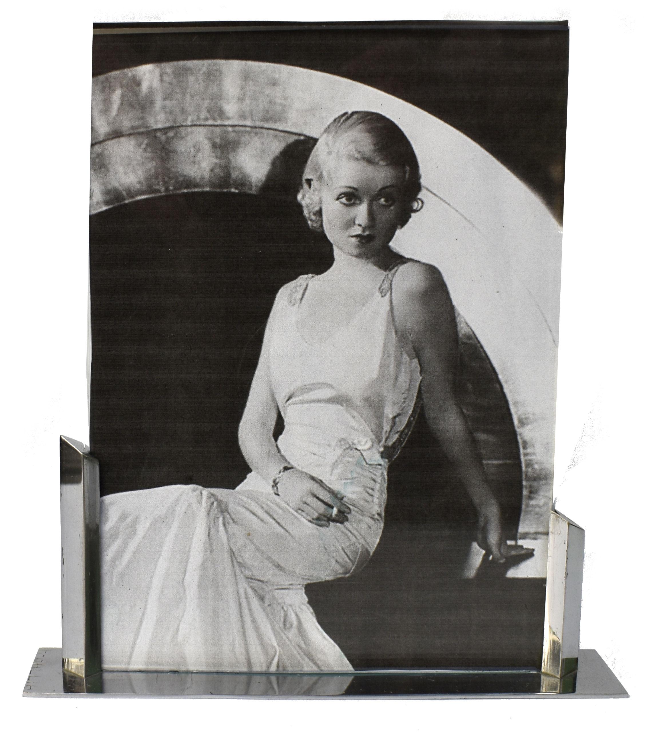Glass Art Deco Chrome Picture Frame, France, c1930's For Sale