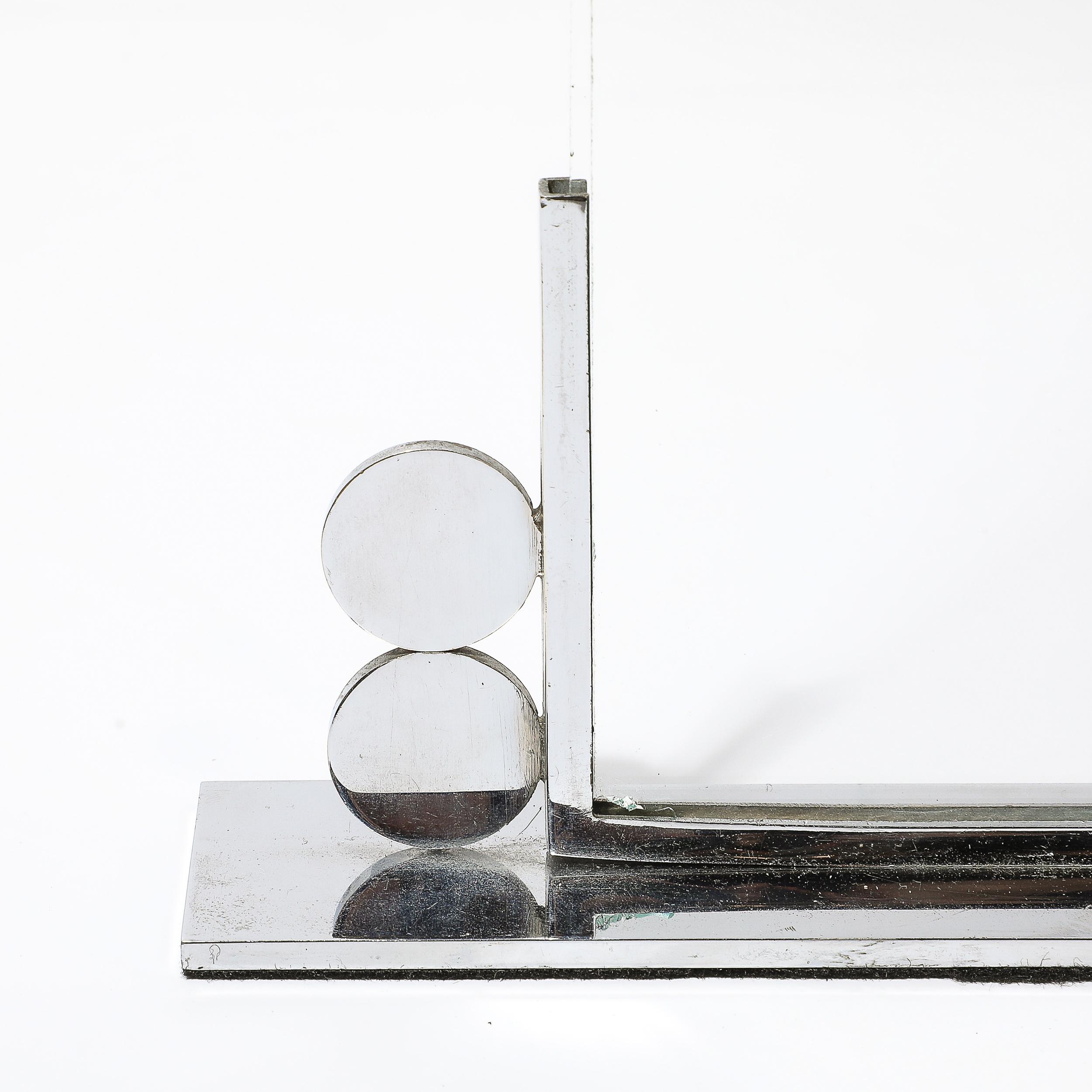 American Art Deco Chrome Picture Frame with Circular Asymmetrical Detailing