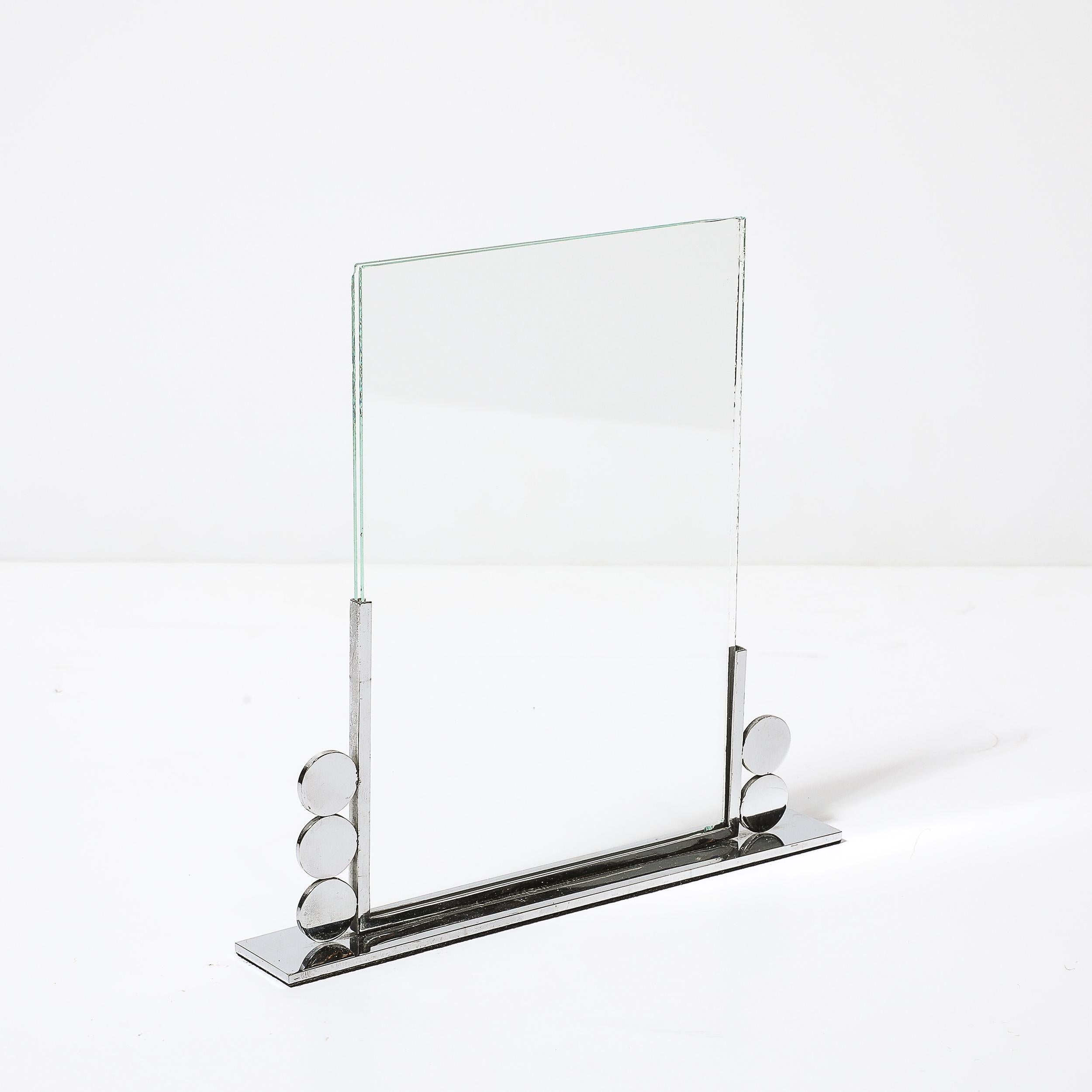 Cut Glass Art Deco Chrome Picture Frame with Circular Asymmetrical Detailing