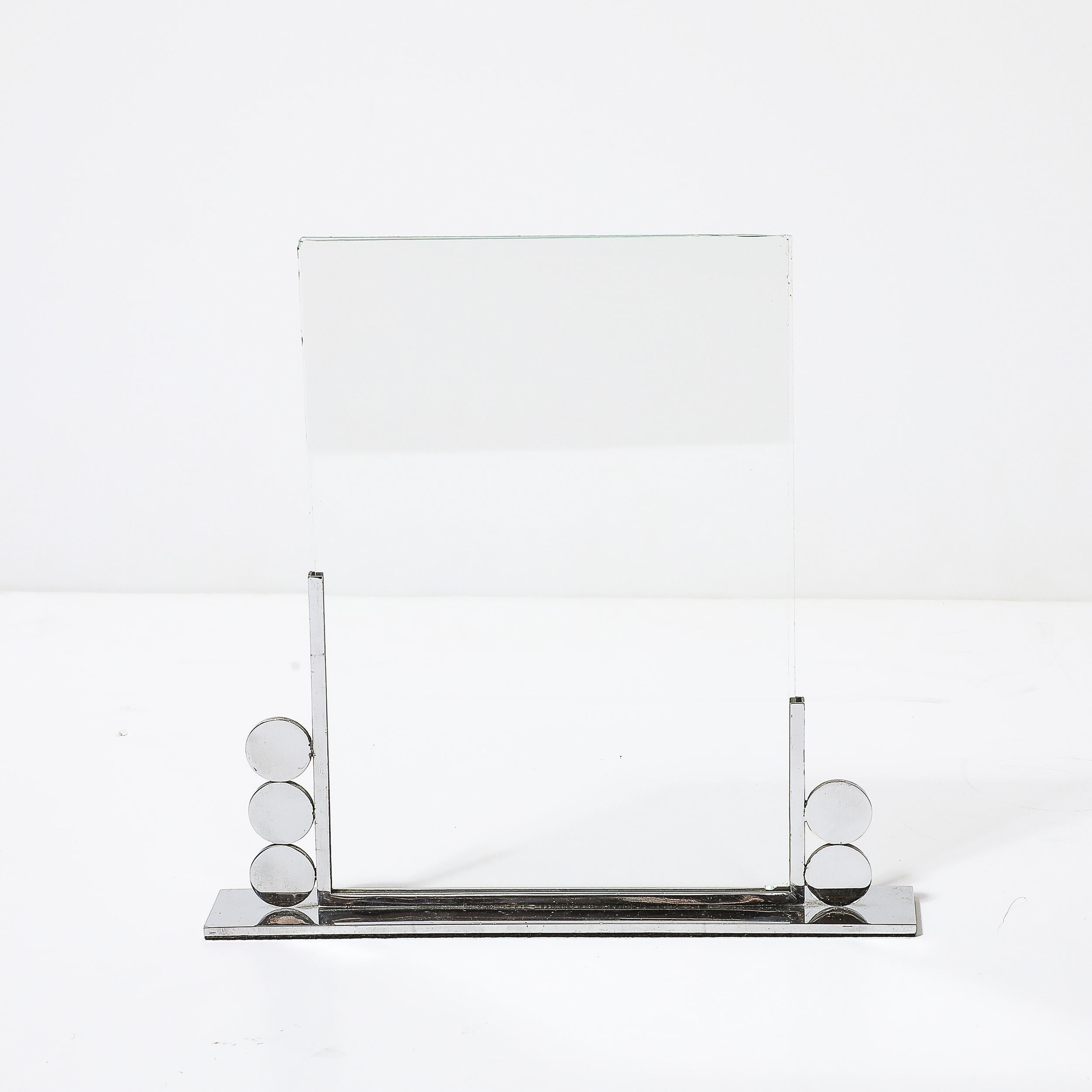 Art Deco Chrome Picture Frame with Circular Asymmetrical Detailing 2