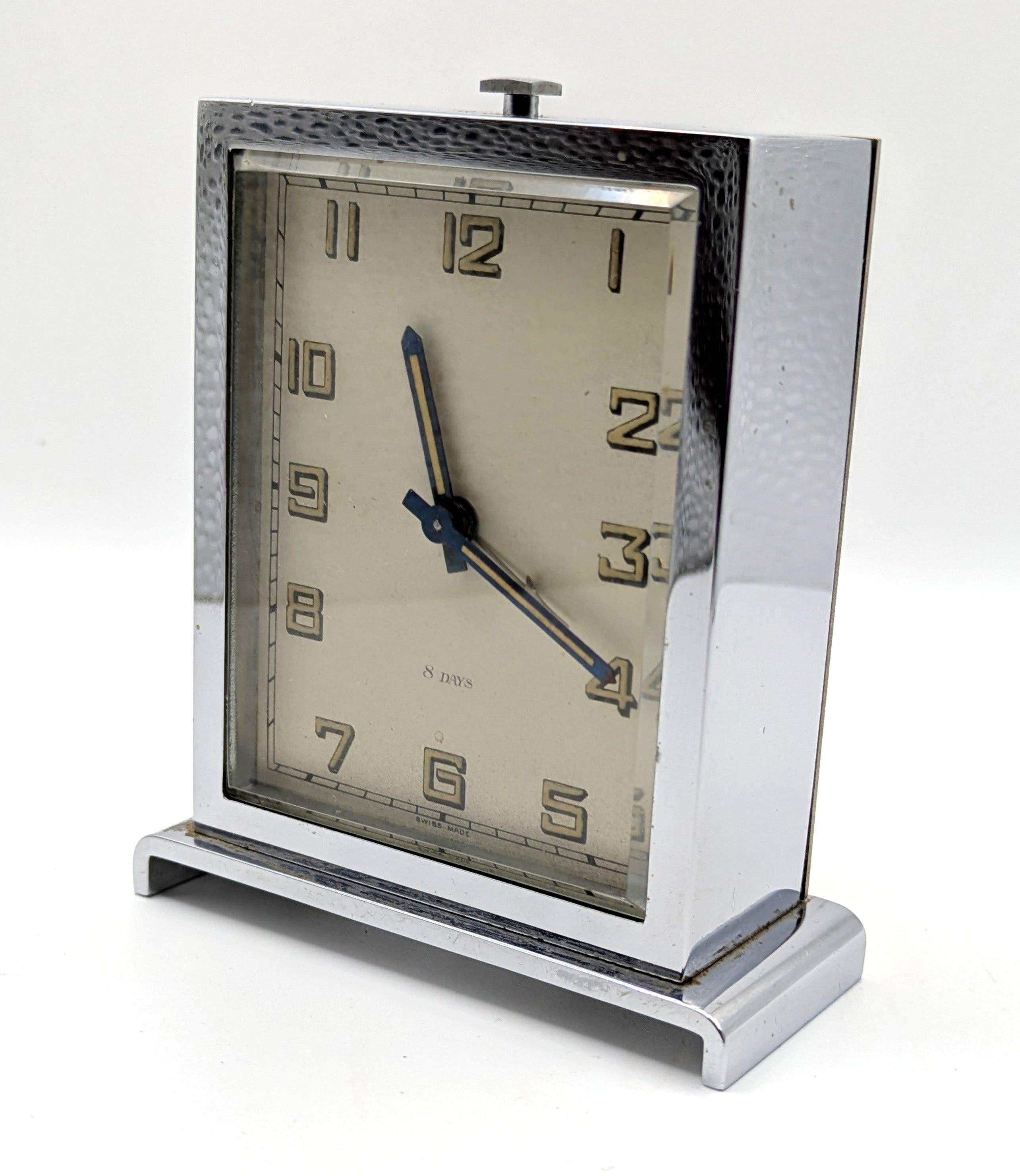 Art Deco Chrome-Plated Travel Clock by Harrods of London (1930s) For Sale 4