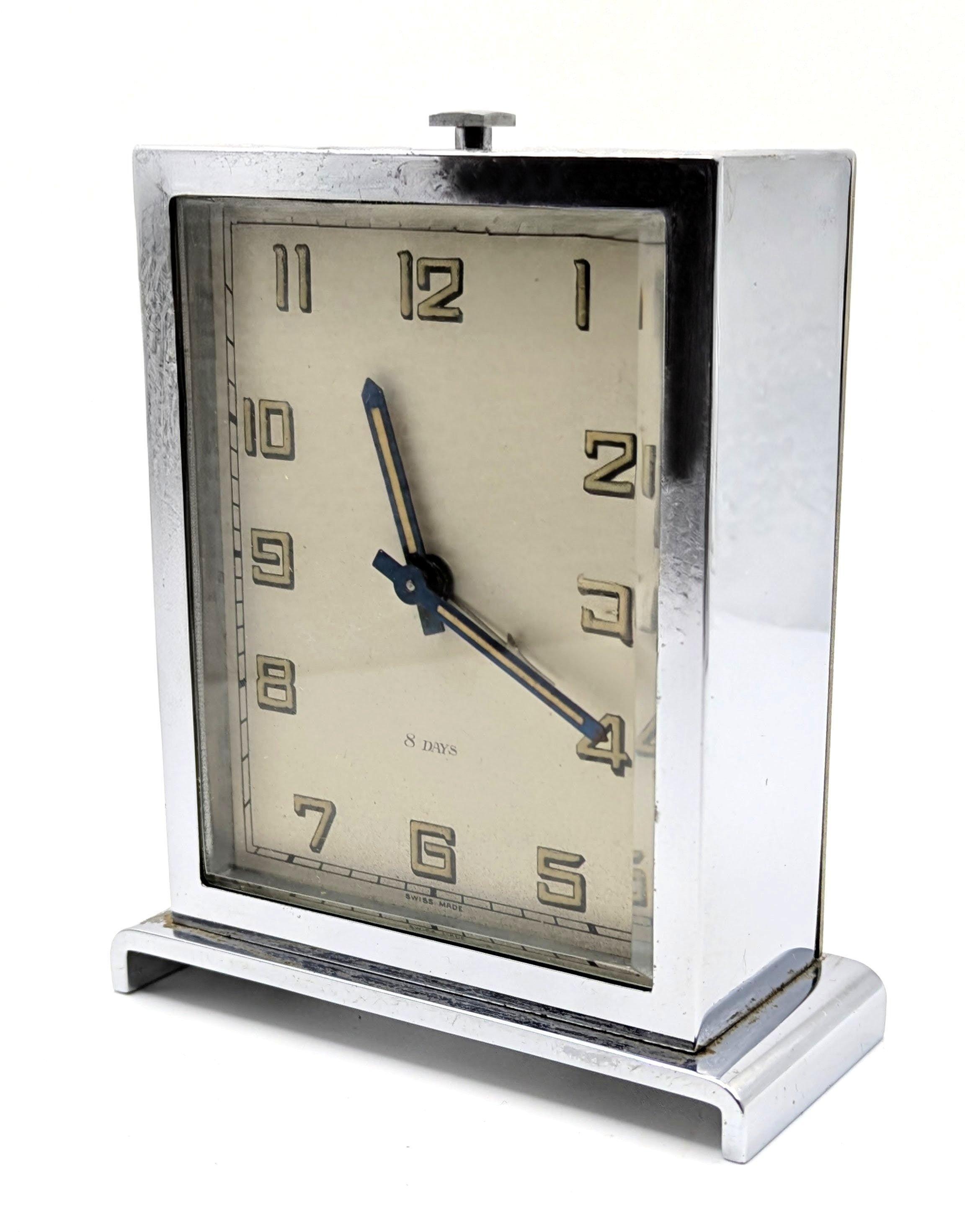 Art Deco Chrome-Plated Travel Clock by Harrods of London (1930s) For Sale 5