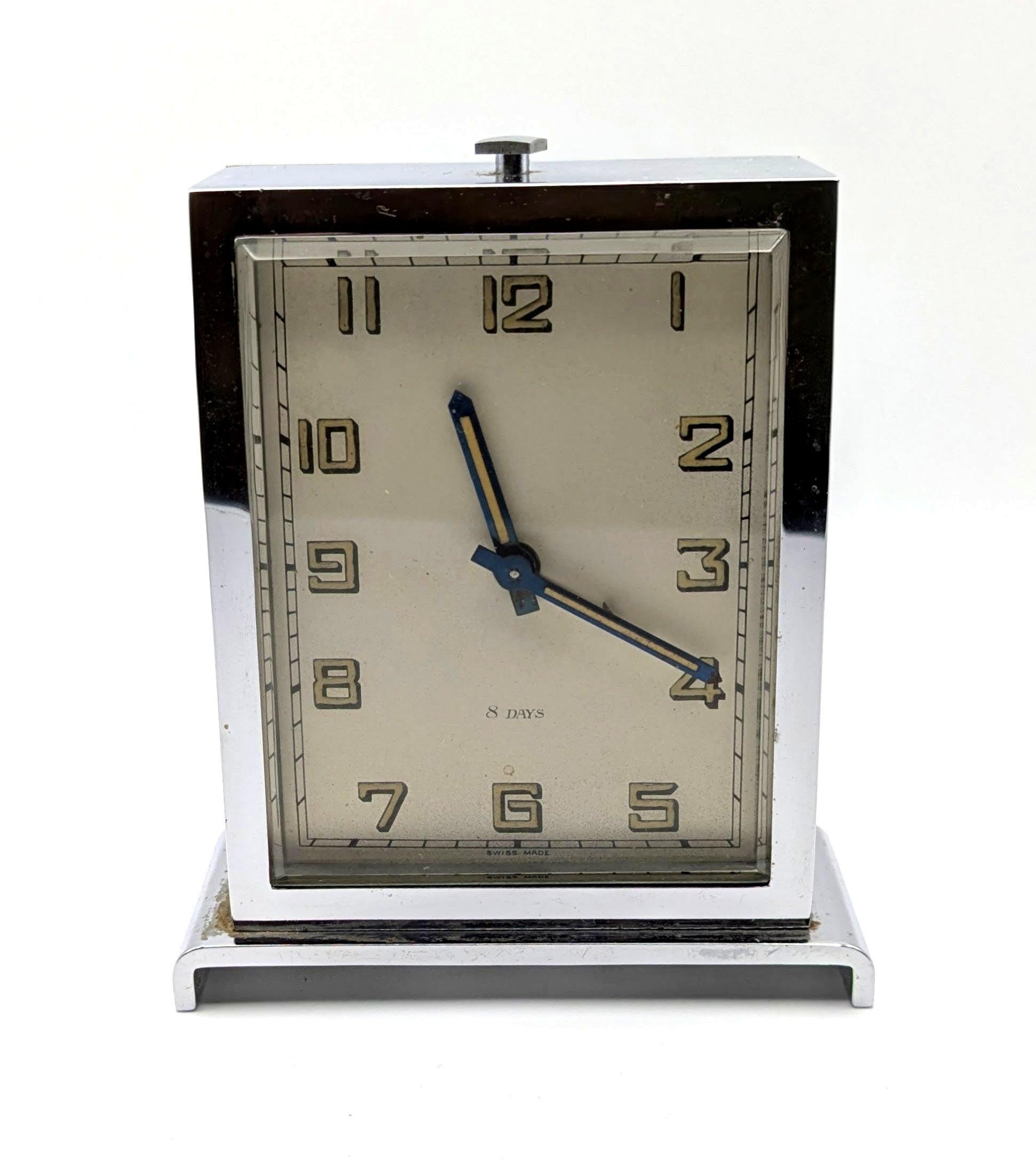 20th Century Art Deco Chrome-Plated Travel Clock by Harrods of London (1930s) For Sale