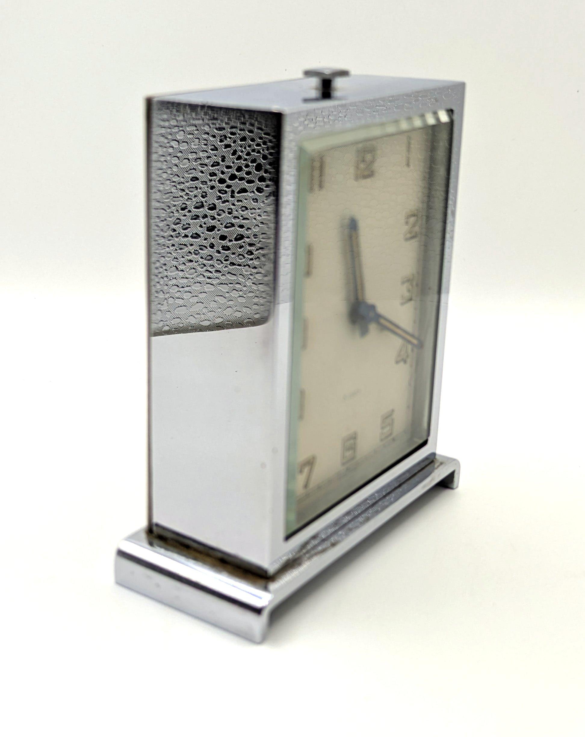 Brass Art Deco Chrome-Plated Travel Clock by Harrods of London (1930s) For Sale